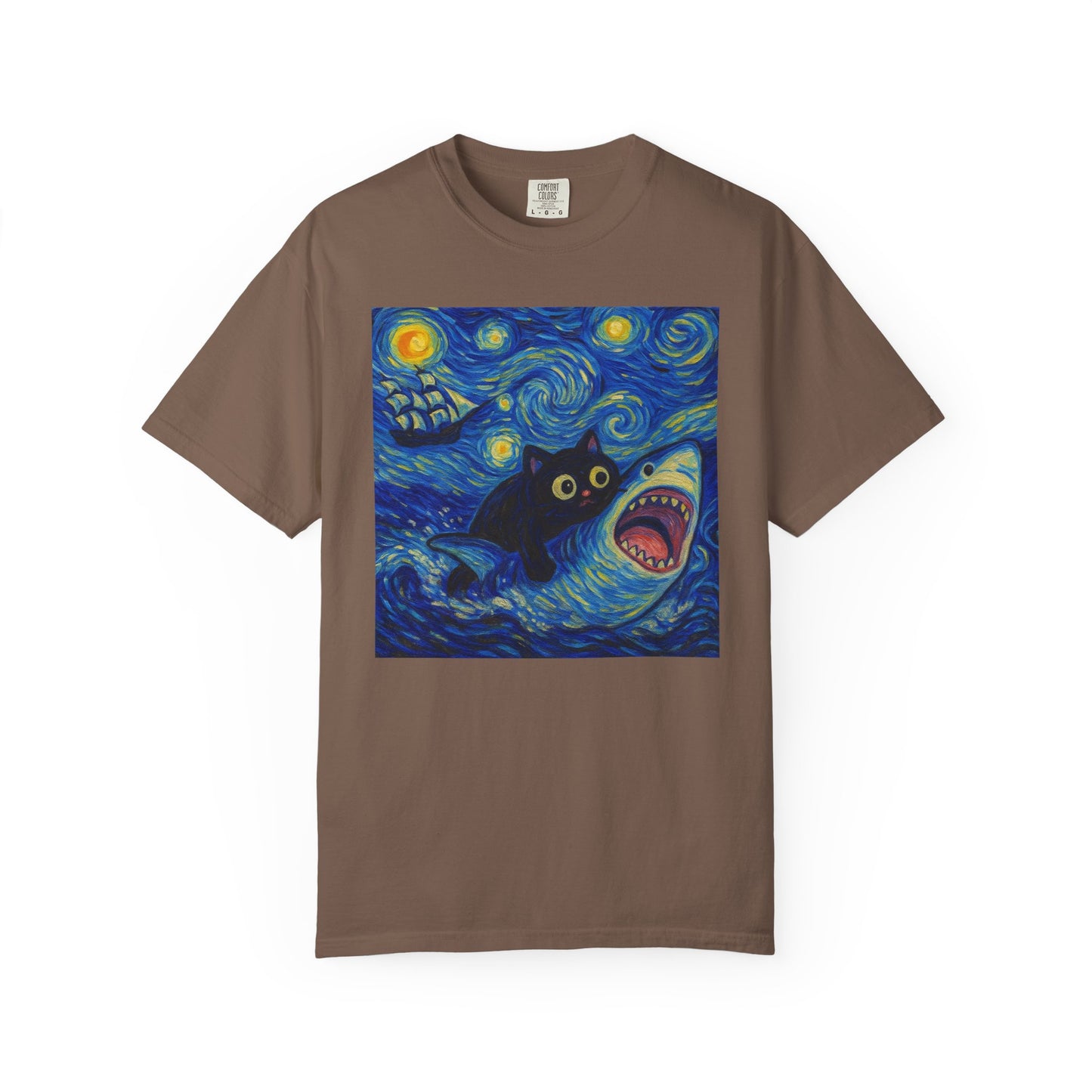 Whimsical Cat & Shark T-shirt