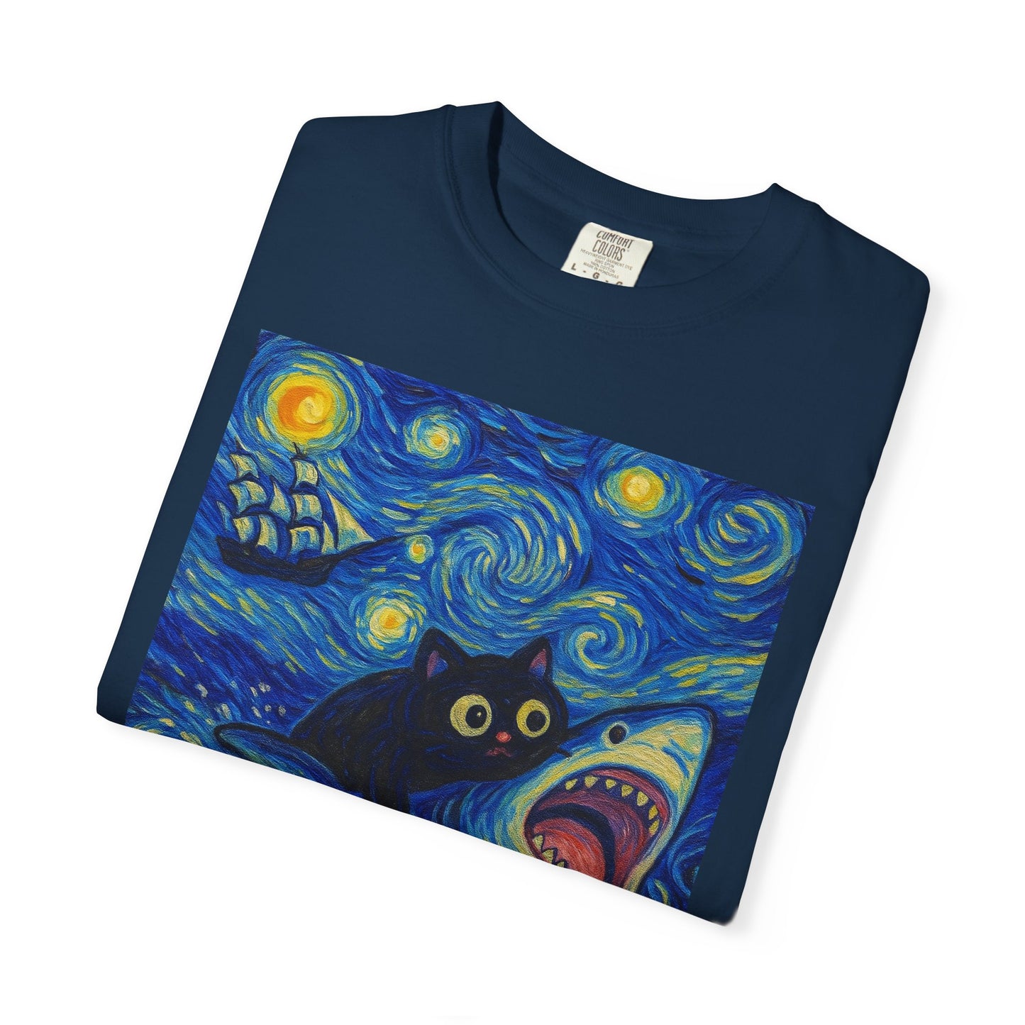 Whimsical Cat & Shark T-shirt