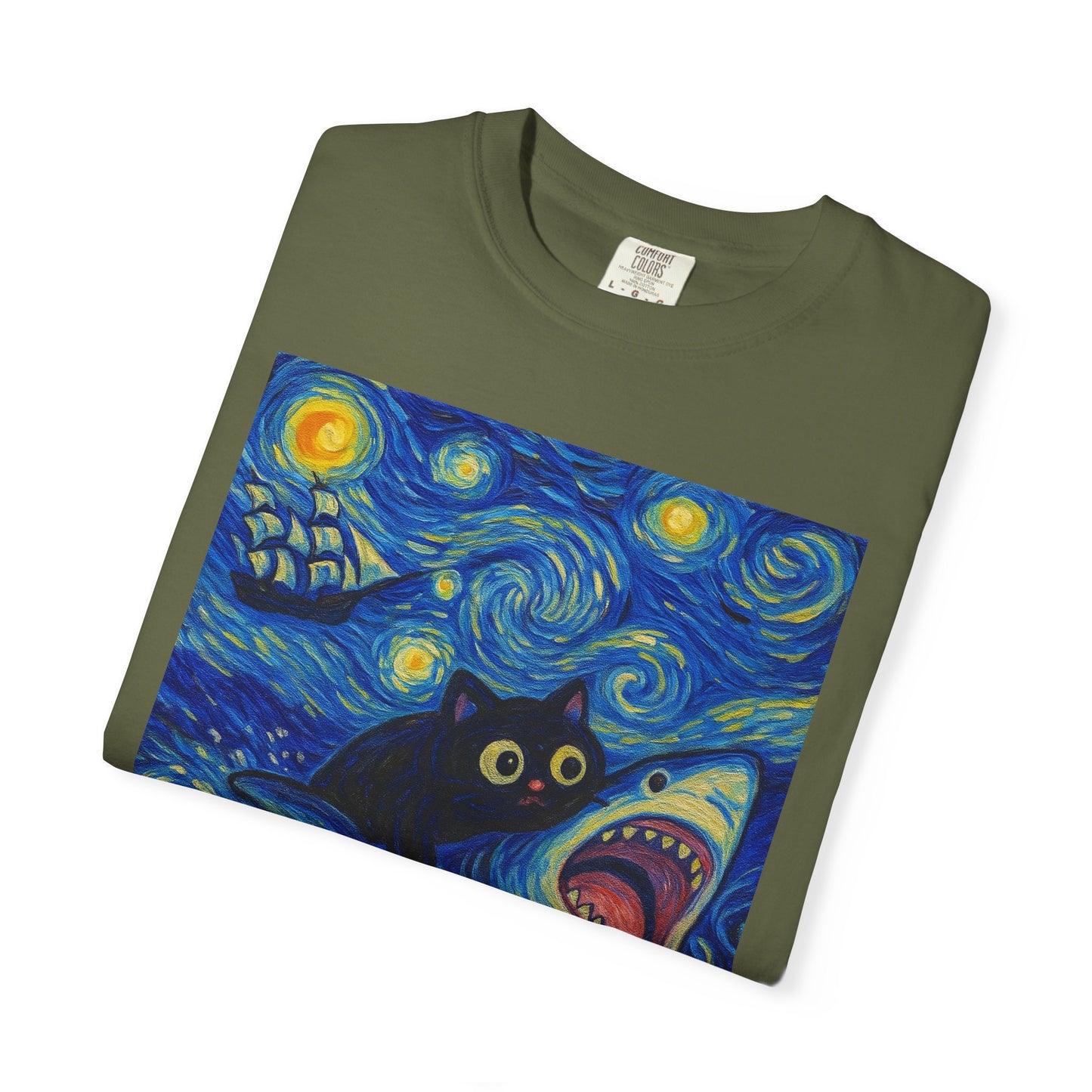 Whimsical Cat & Shark T-shirt