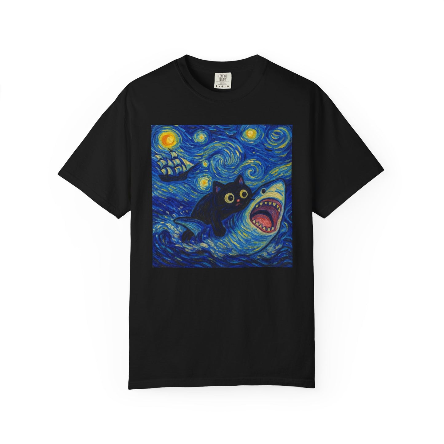 Whimsical Cat & Shark T-shirt