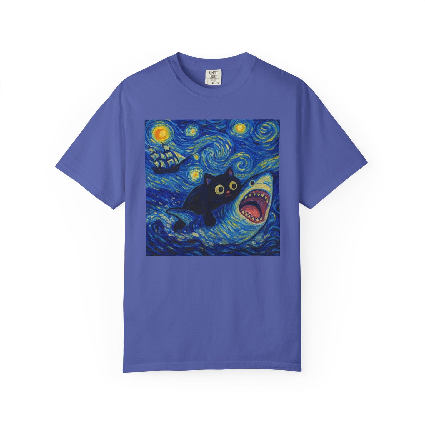 Whimsical Cat & Shark T-shirt