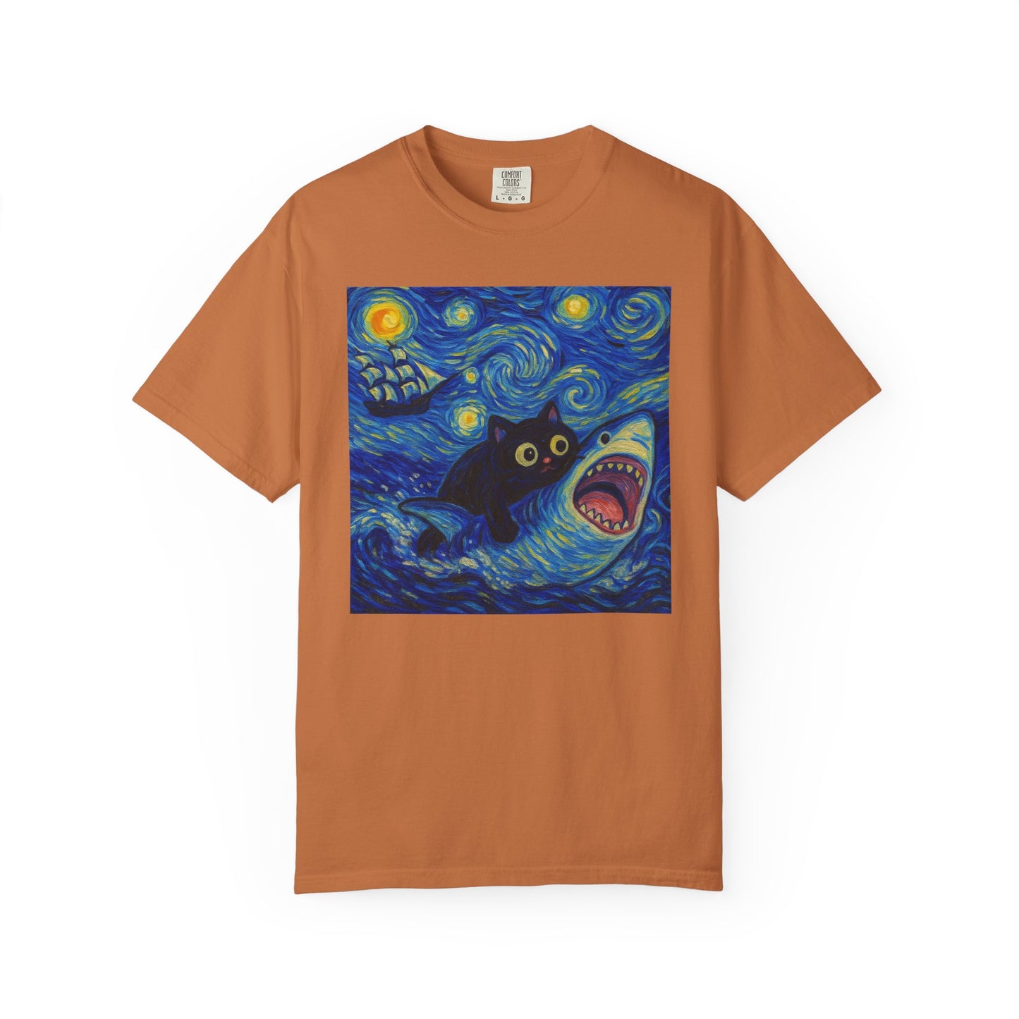 Whimsical Cat & Shark T-shirt