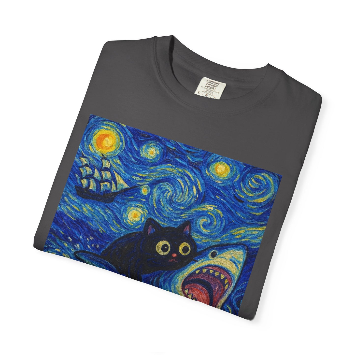 Whimsical Cat & Shark T-shirt