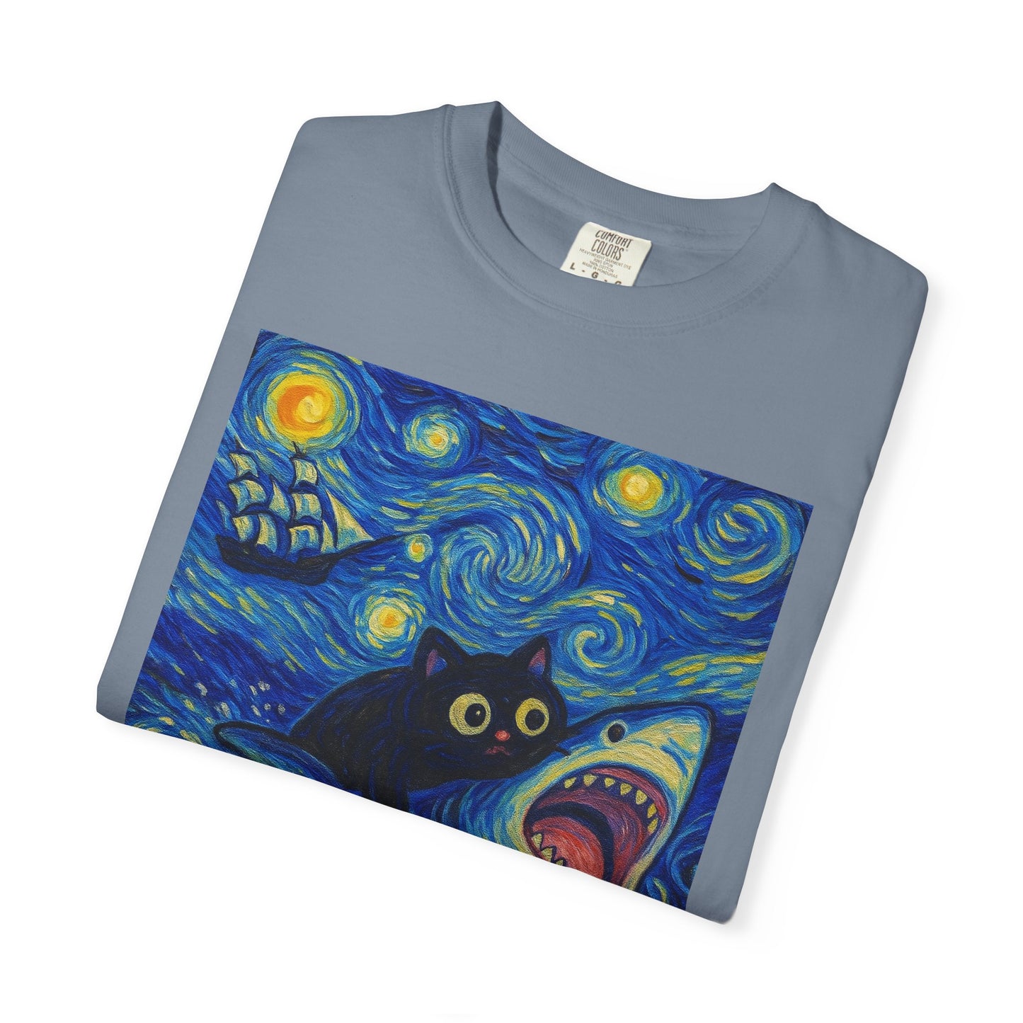 Whimsical Cat & Shark T-shirt