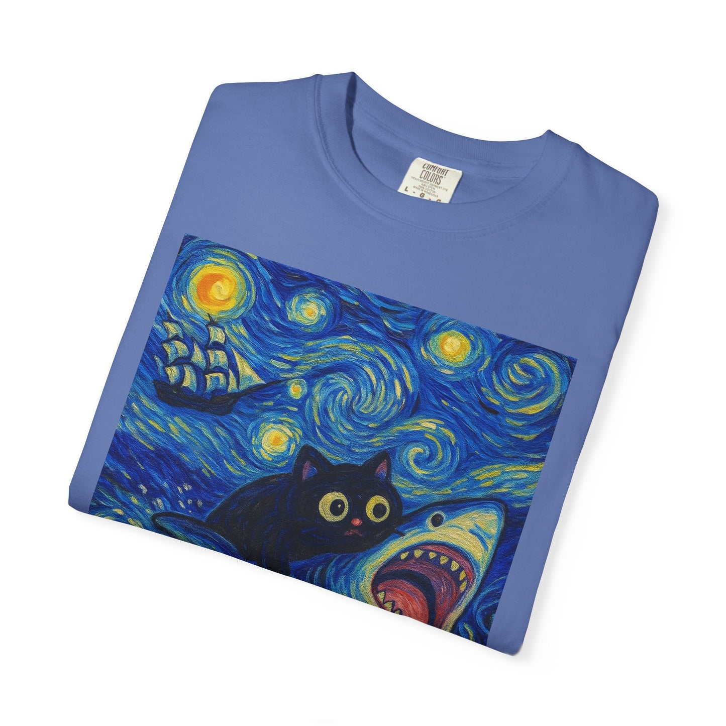 Whimsical Cat & Shark T-shirt