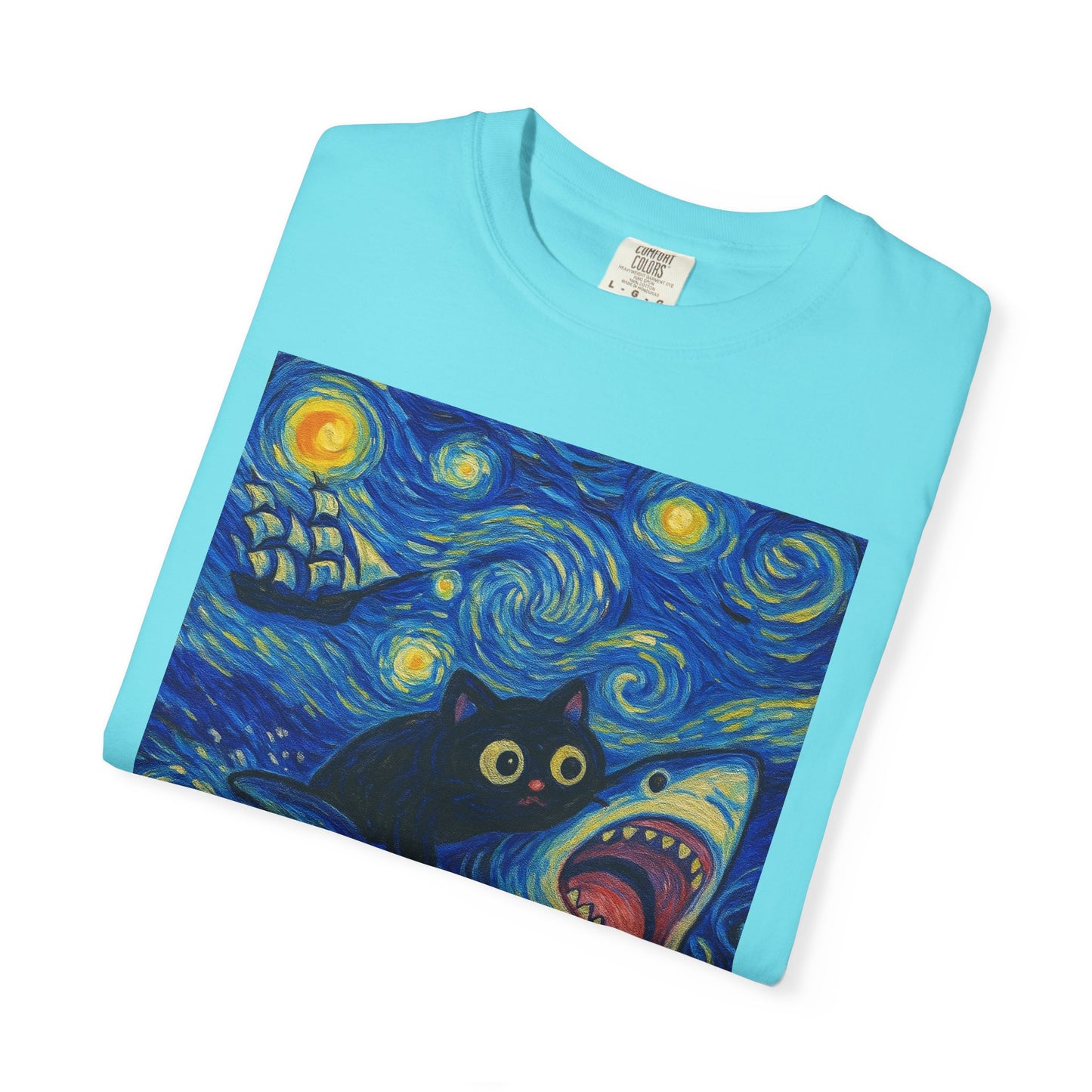 Whimsical Cat & Shark T-shirt