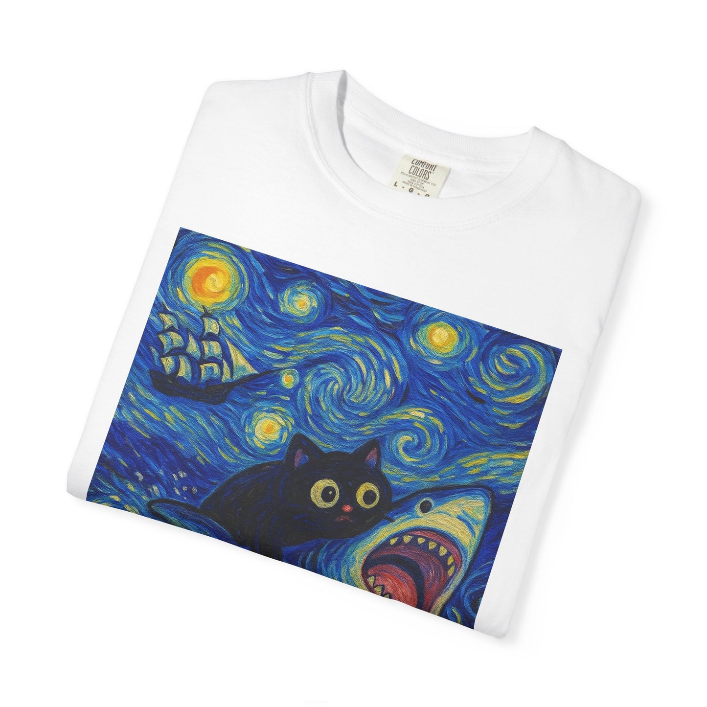 Whimsical Cat & Shark T-shirt