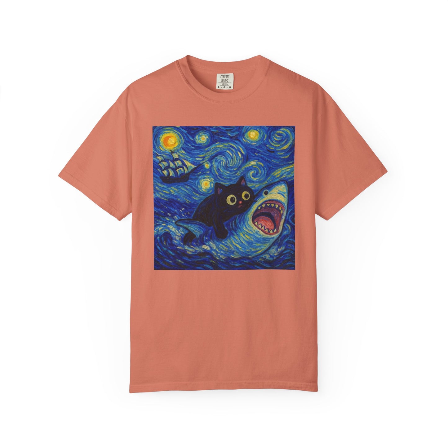 Whimsical Cat & Shark T-shirt