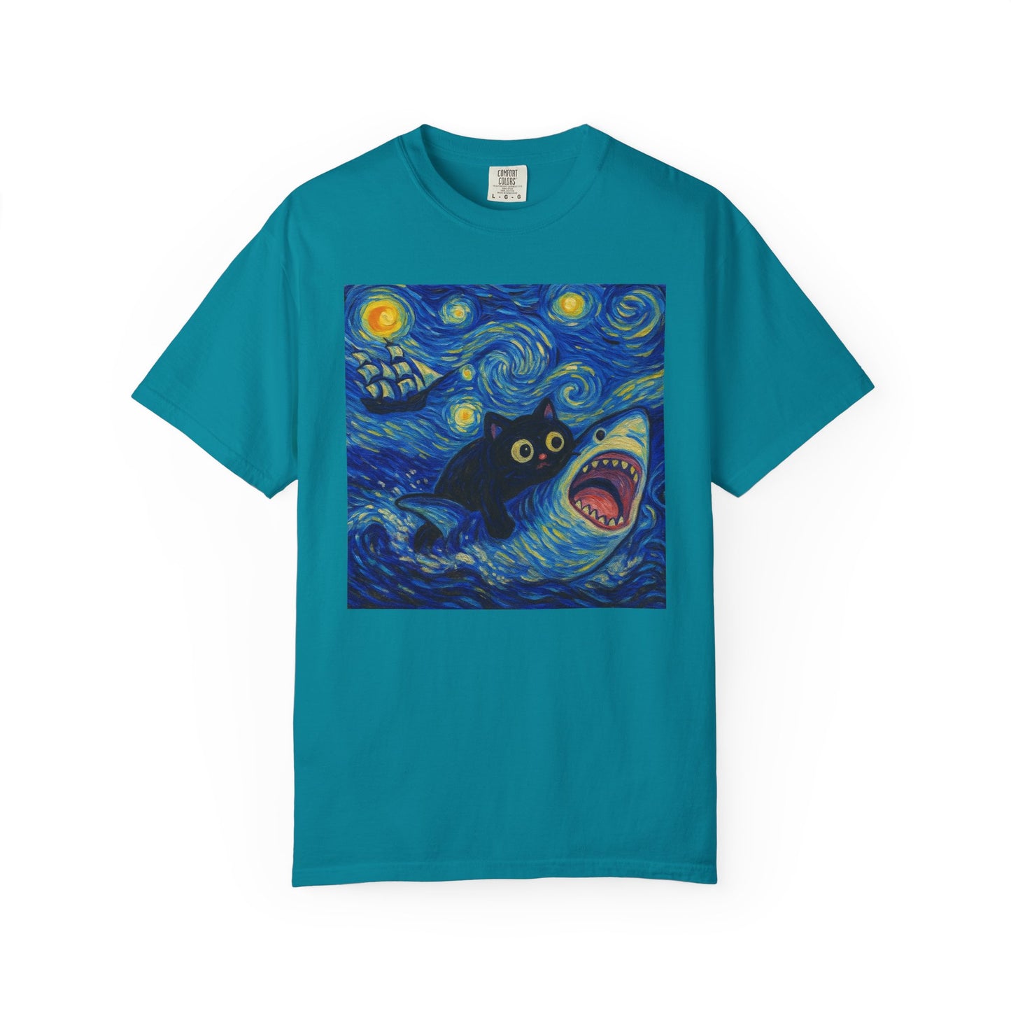 Whimsical Cat & Shark T-shirt