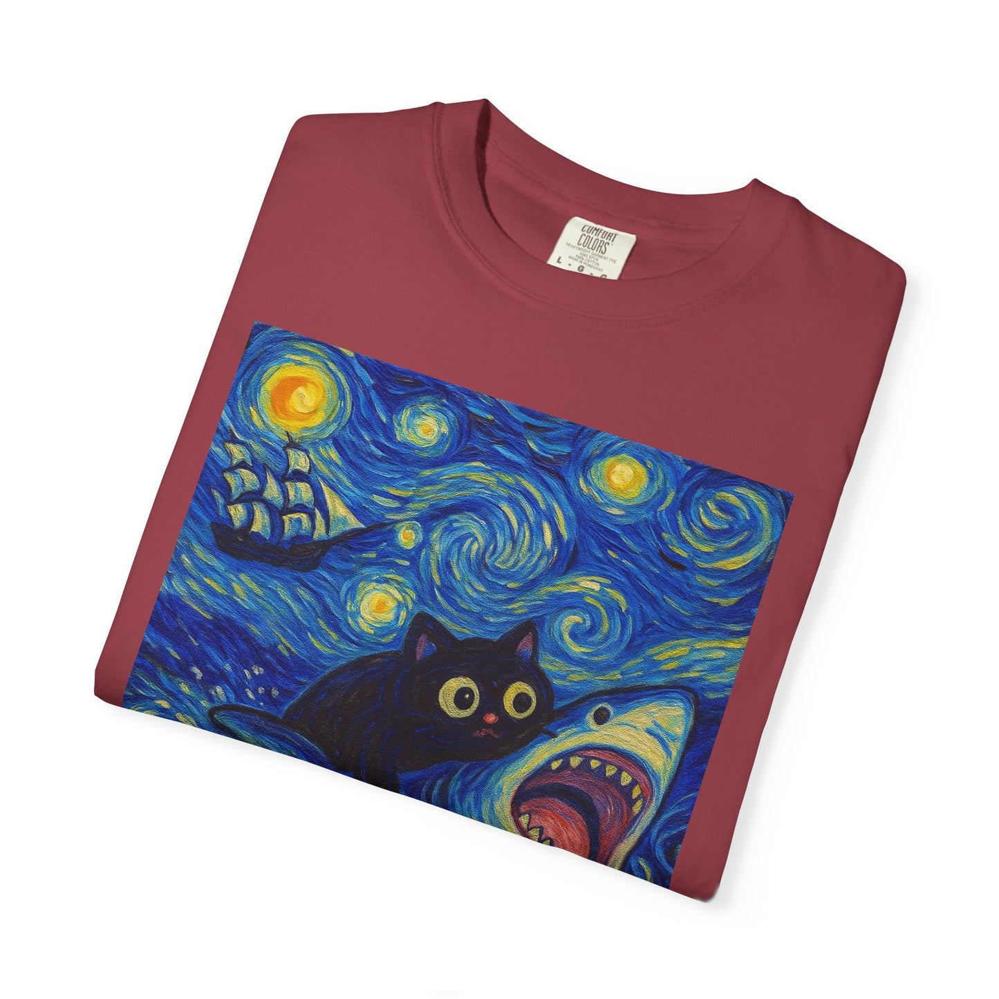 Whimsical Cat & Shark T-shirt
