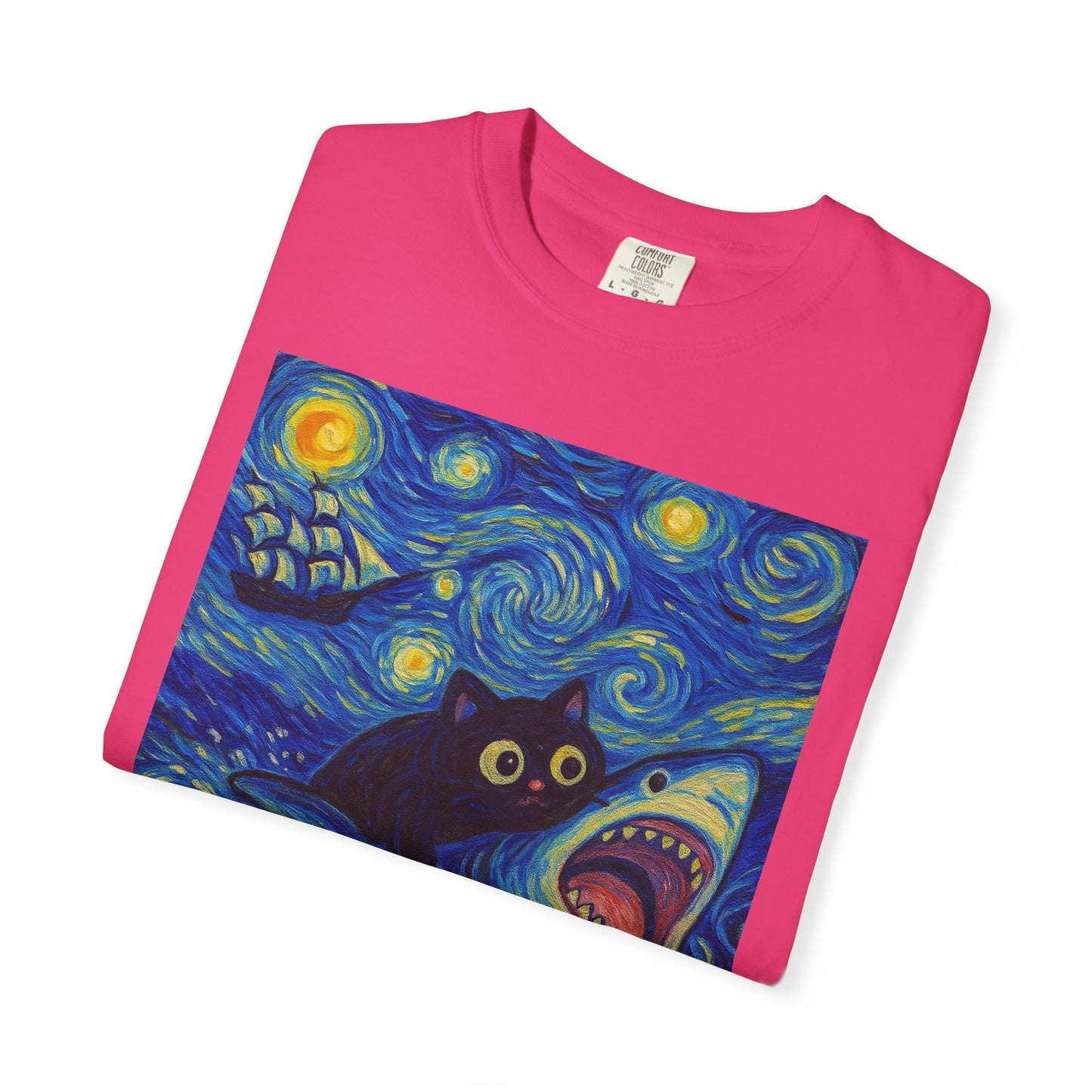 Whimsical Cat & Shark T-shirt