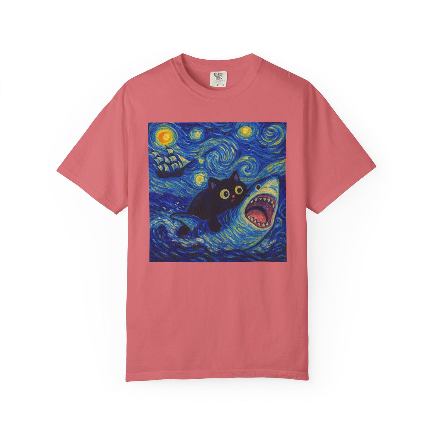 Whimsical Cat & Shark T-shirt