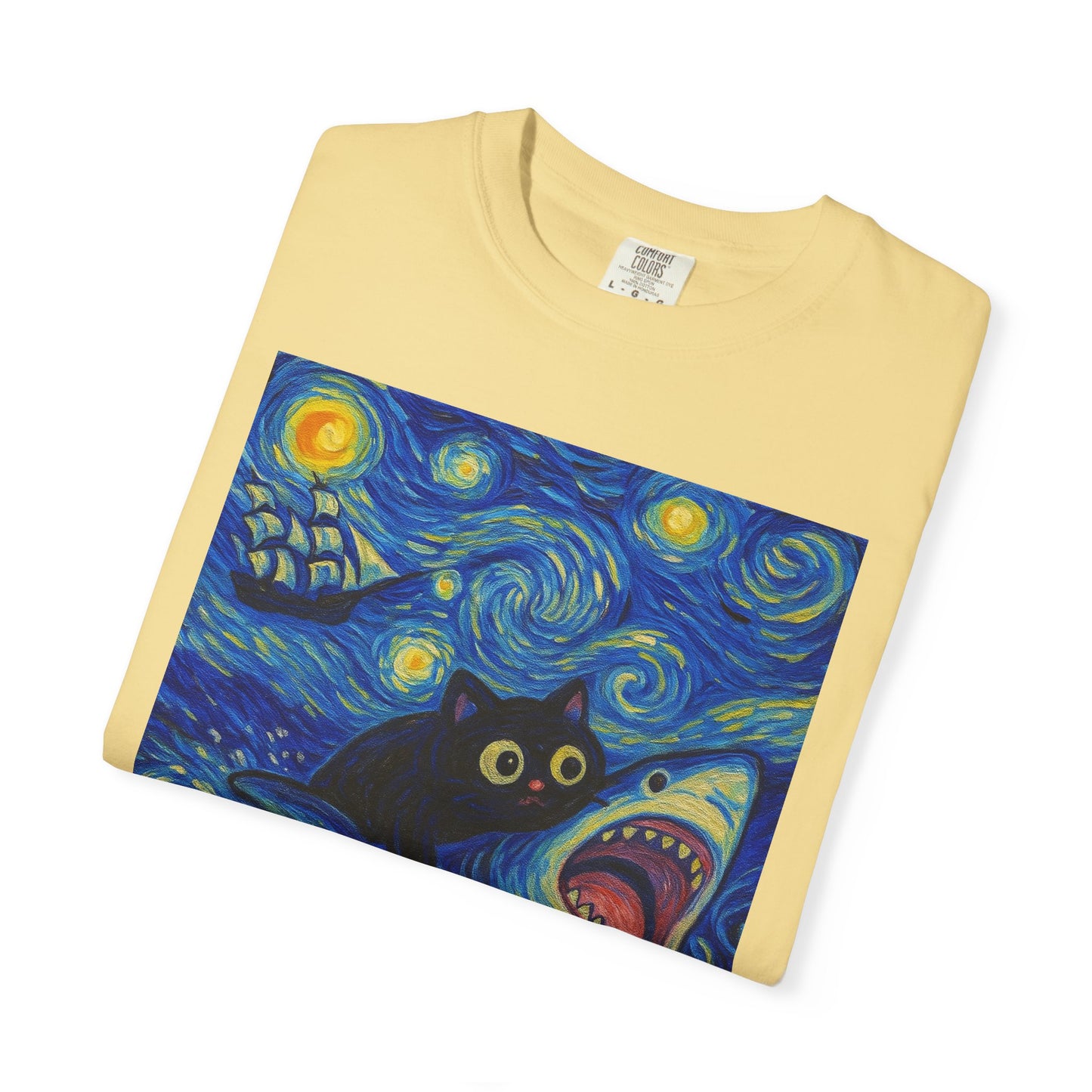 Whimsical Cat & Shark T-shirt