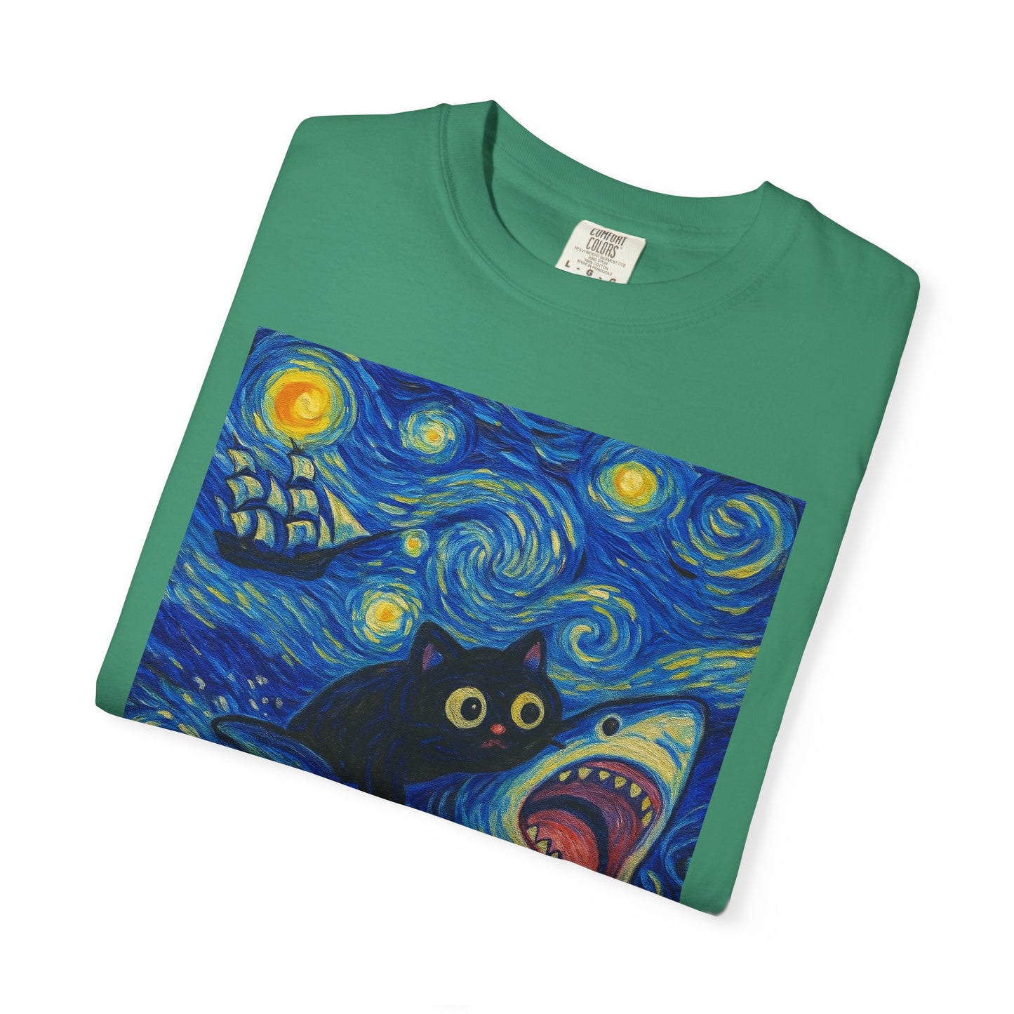Whimsical Cat & Shark T-shirt