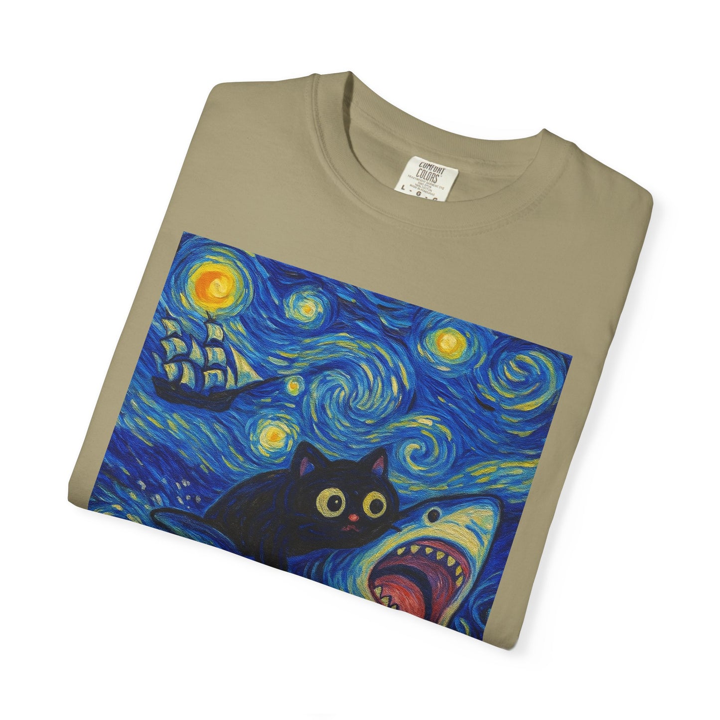 Whimsical Cat & Shark T-shirt
