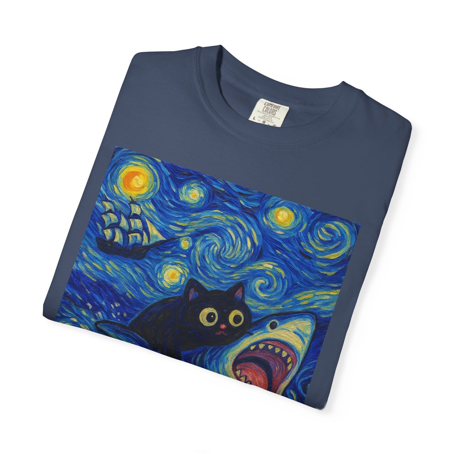 Whimsical Cat & Shark T-shirt