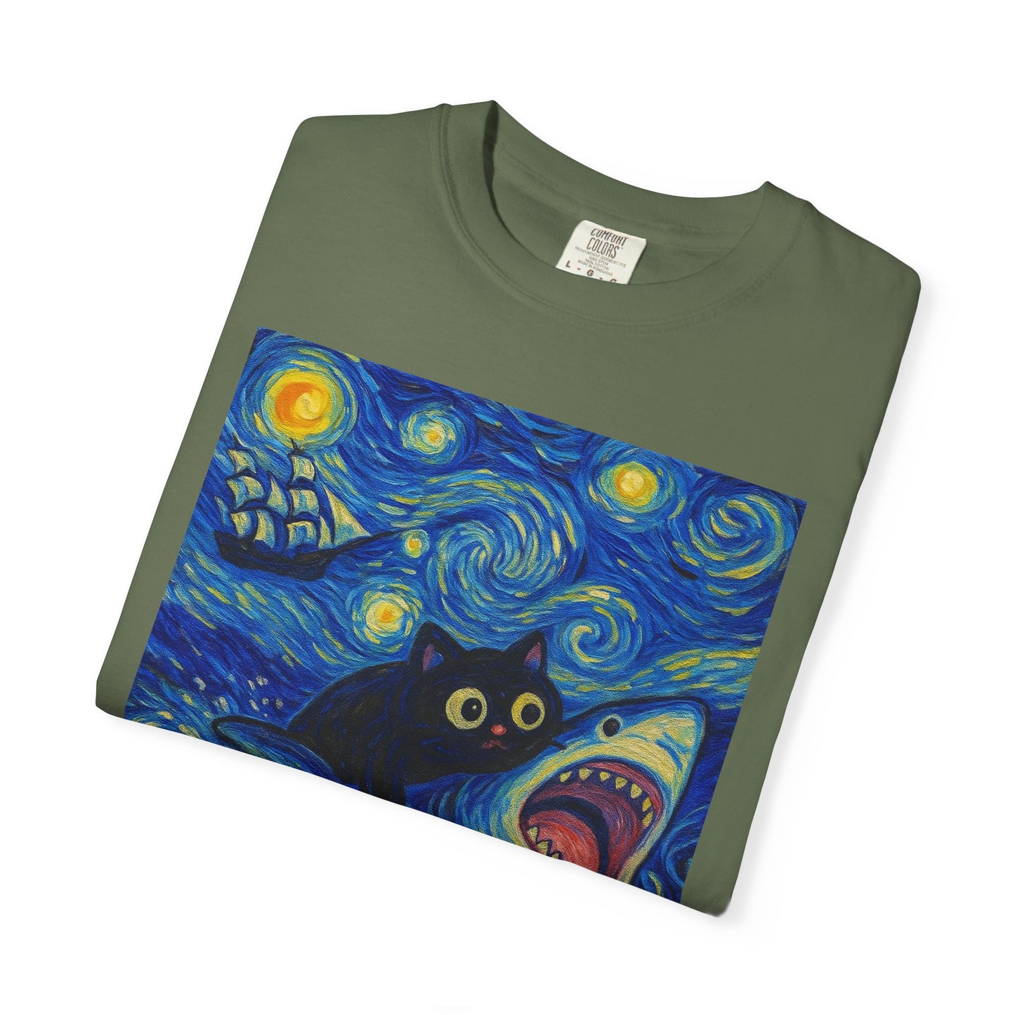 Whimsical Cat & Shark T-shirt