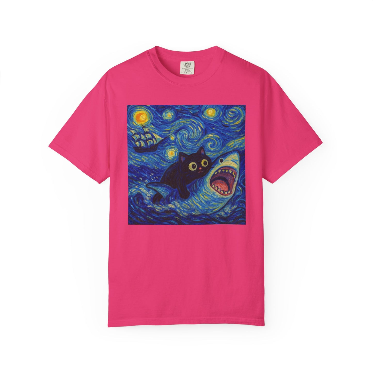 Whimsical Cat & Shark T-shirt