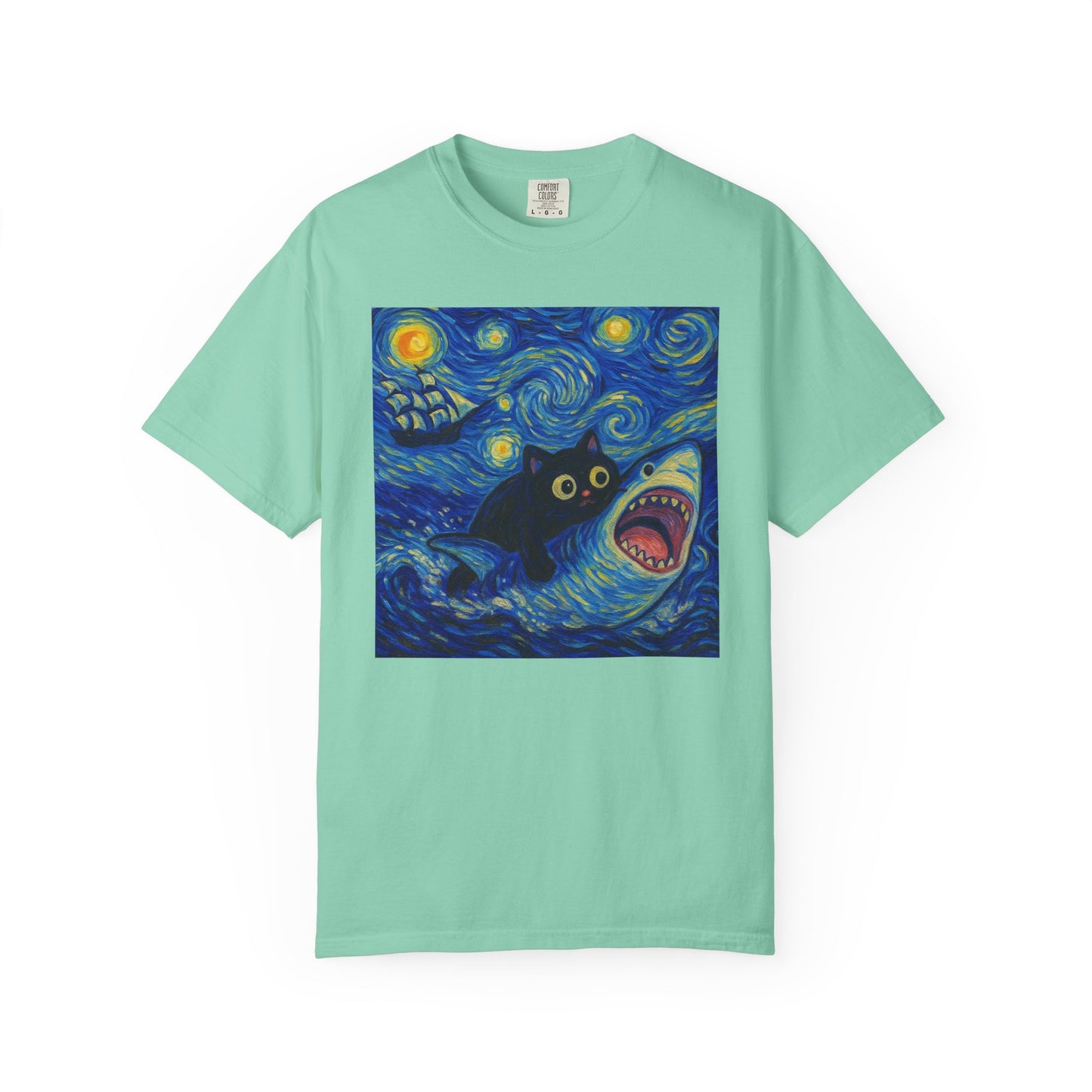 Whimsical Cat & Shark T-shirt