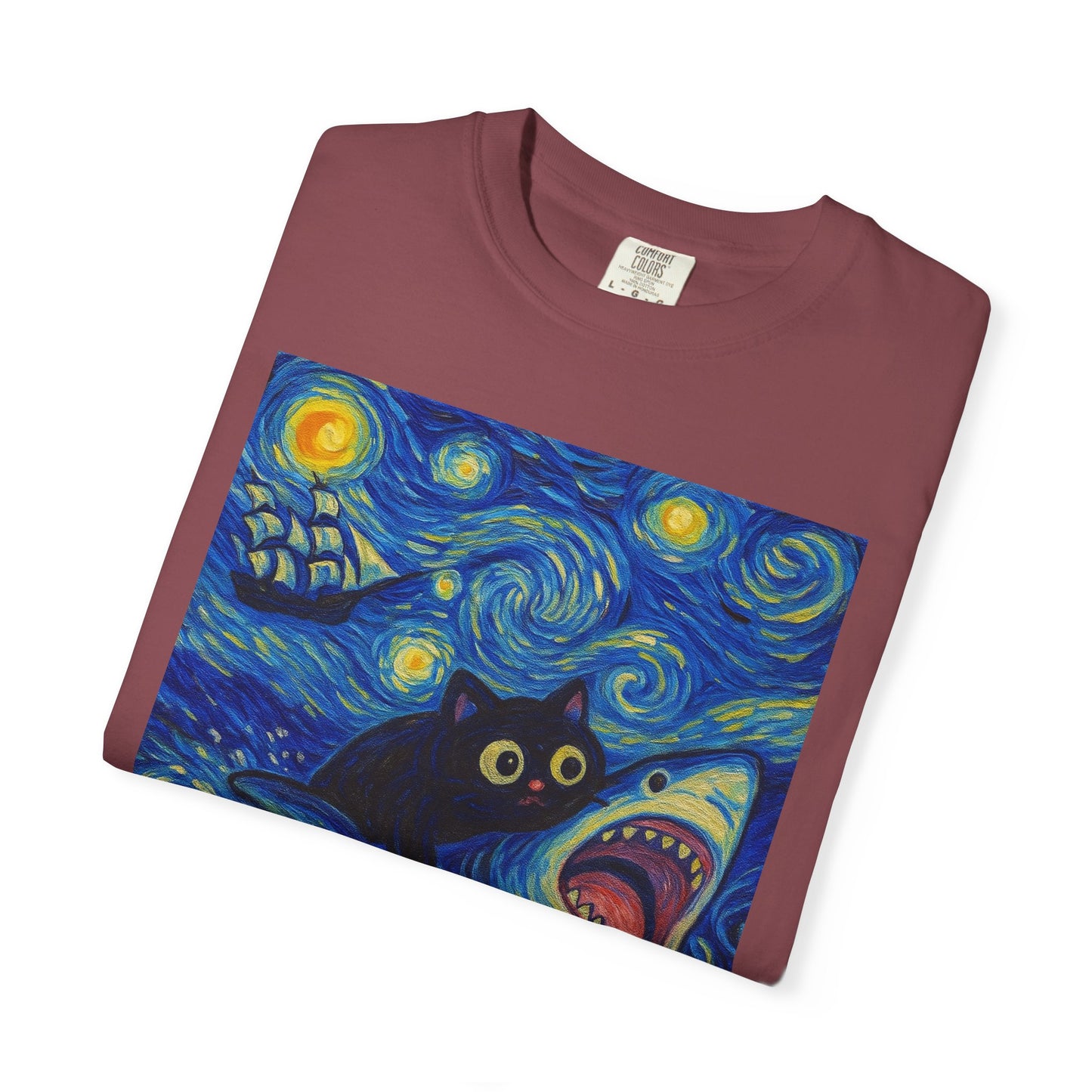 Whimsical Cat & Shark T-shirt