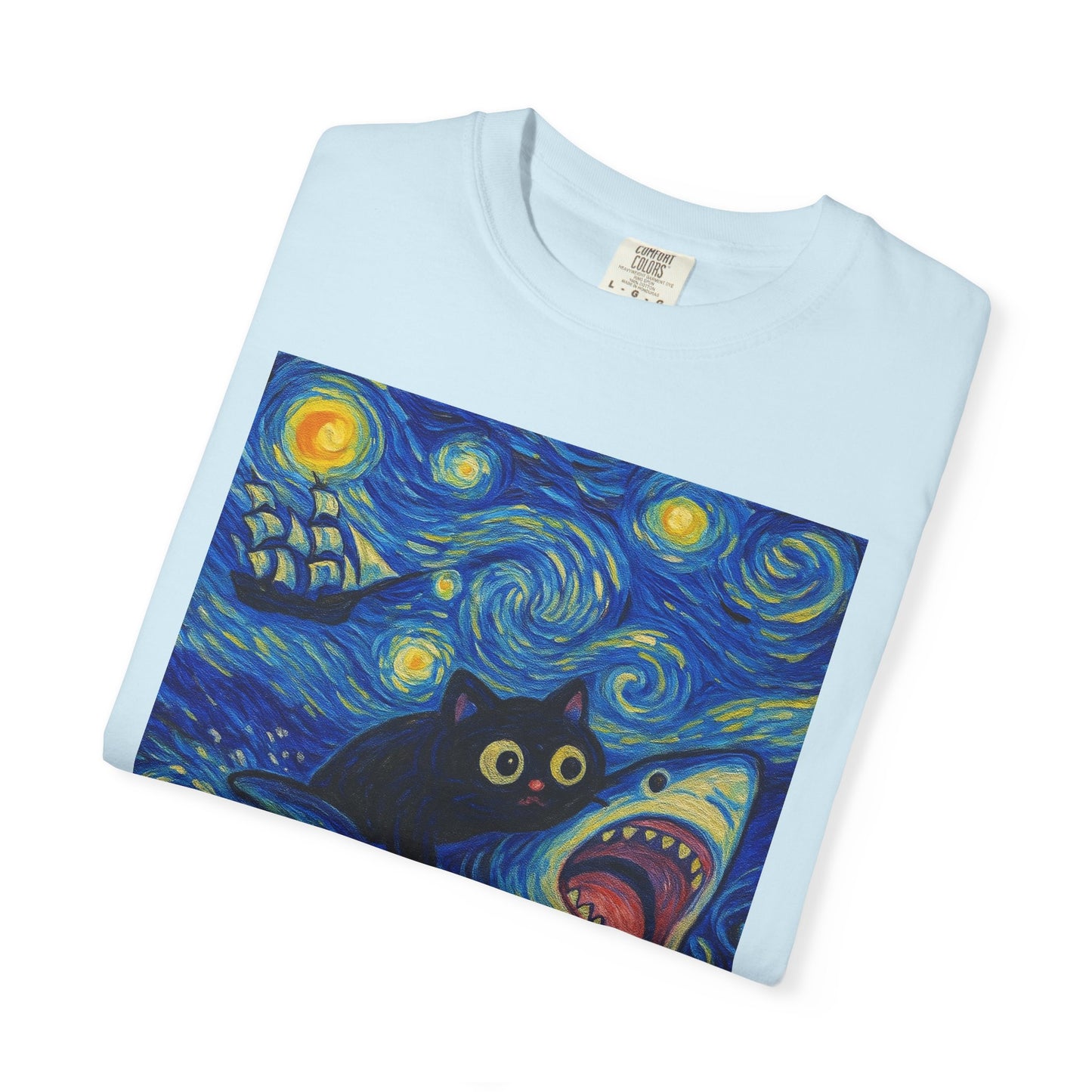 Whimsical Cat & Shark T-shirt