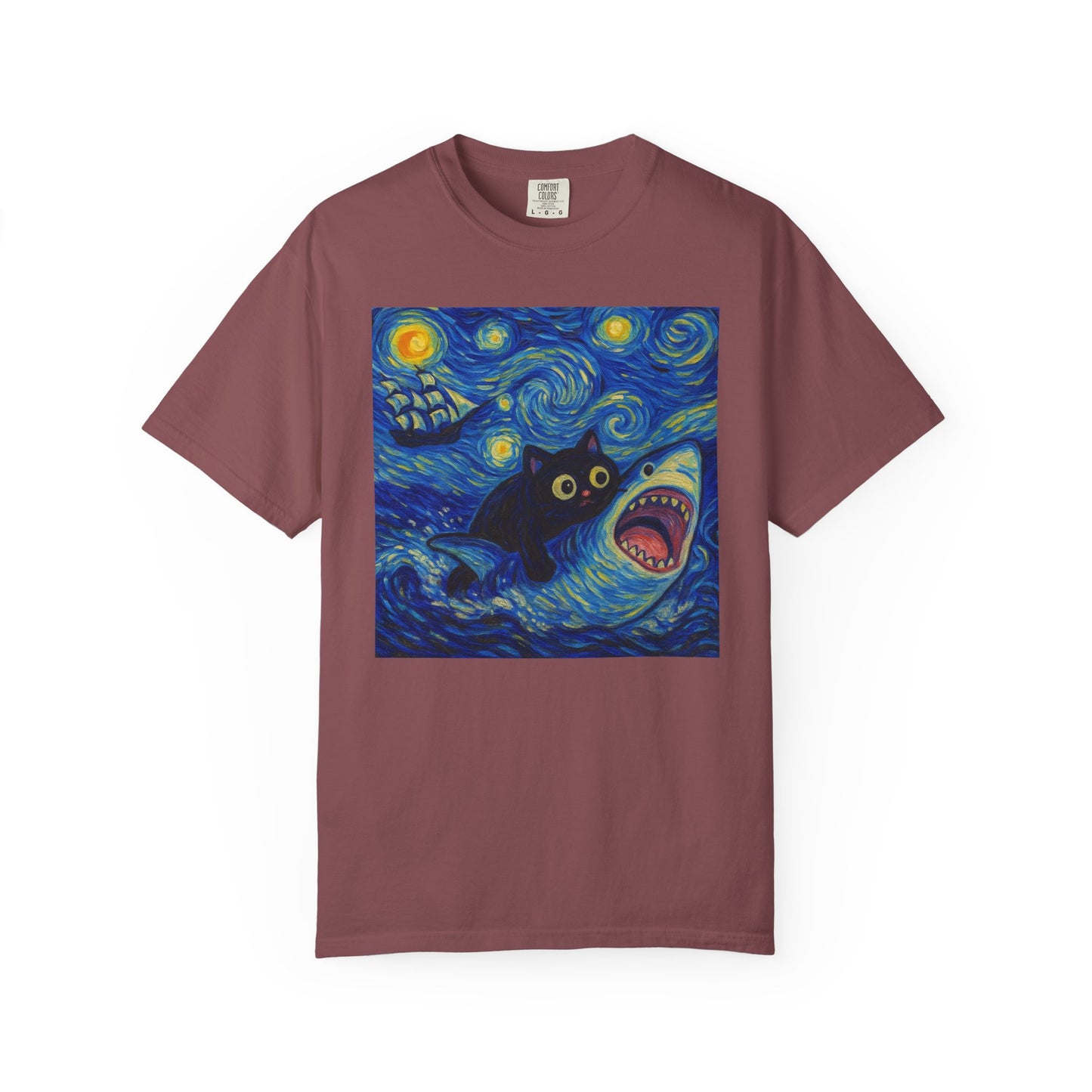 Whimsical Cat & Shark T-shirt
