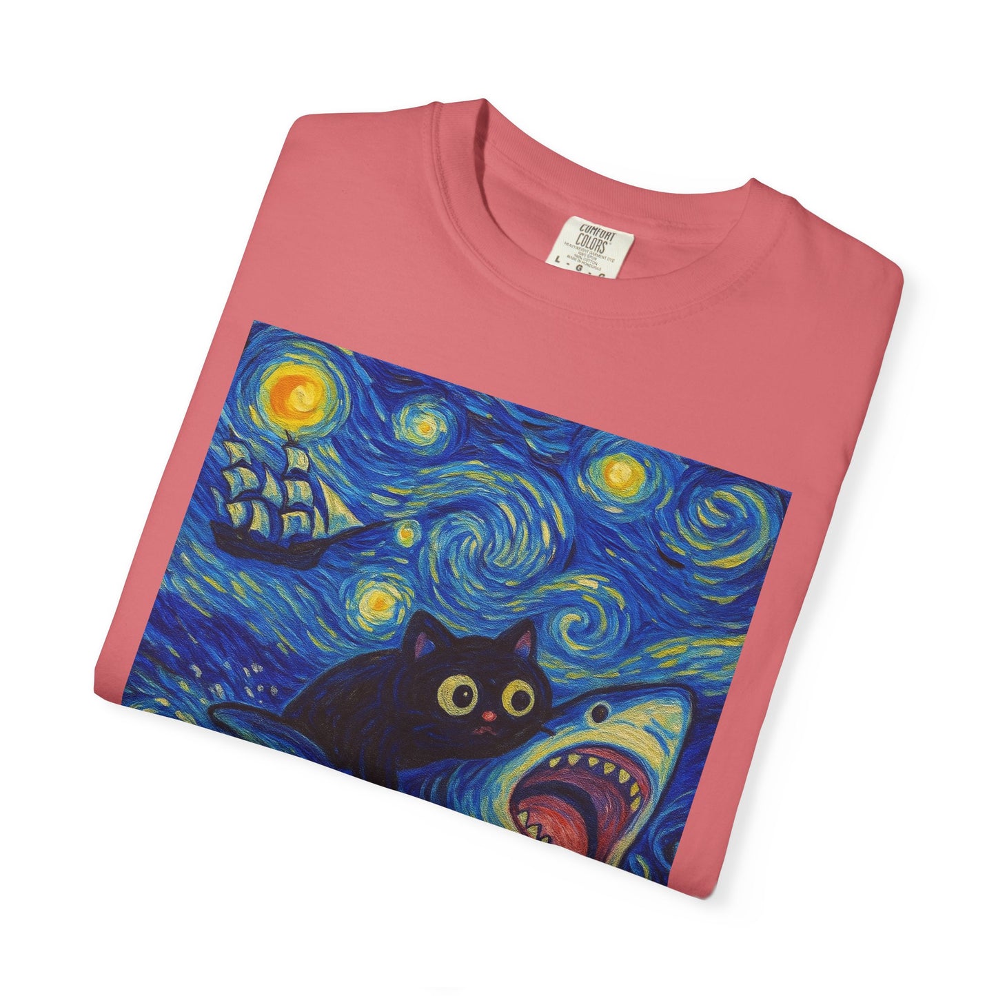 Whimsical Cat & Shark T-shirt