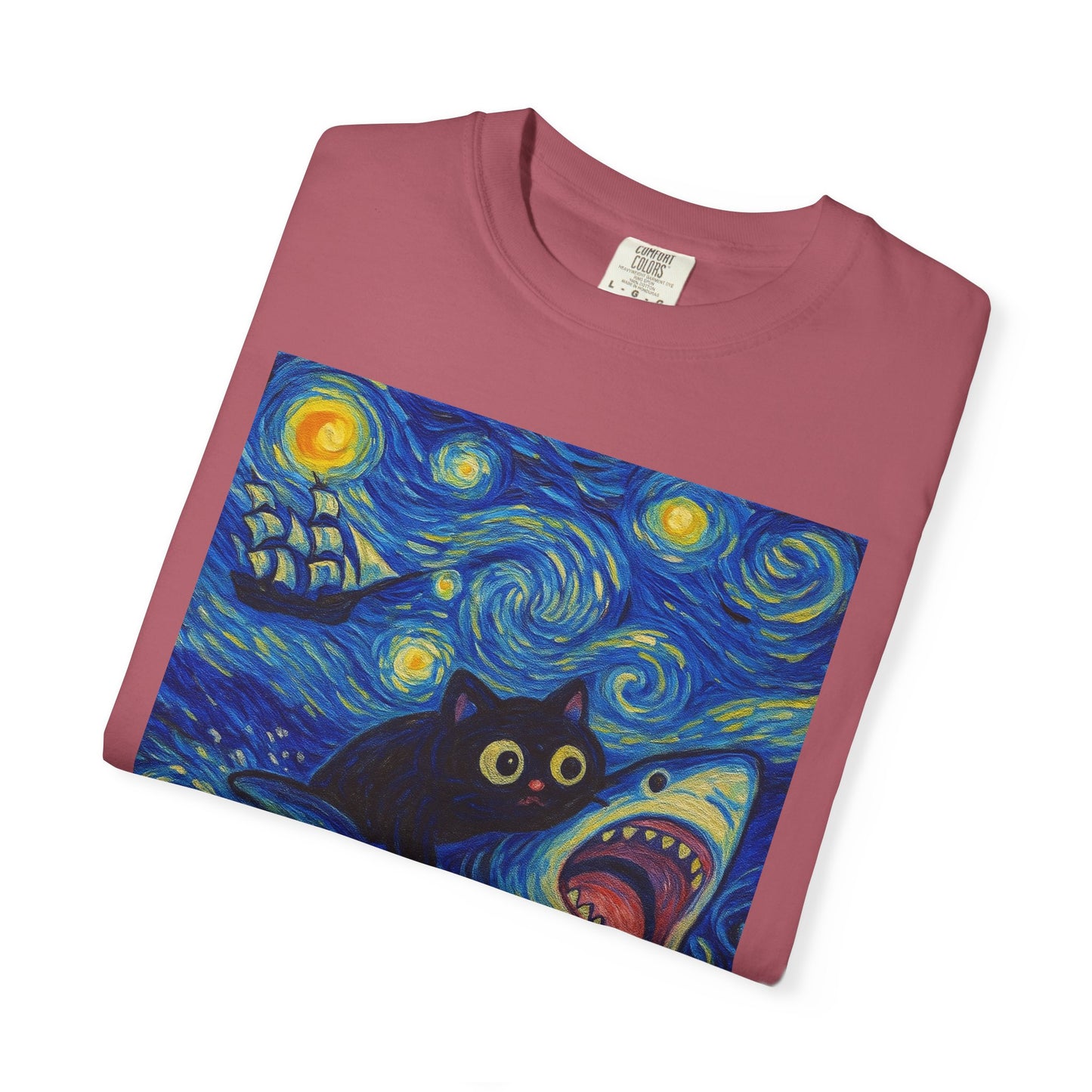 Whimsical Cat & Shark T-shirt