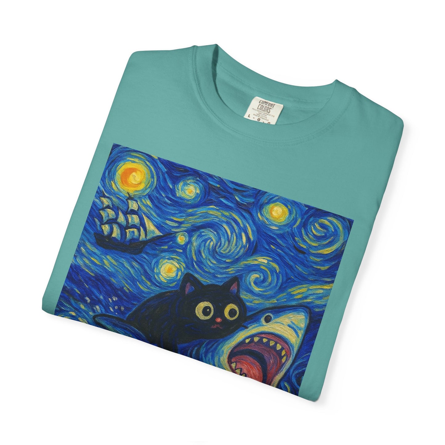 Whimsical Cat & Shark T-shirt