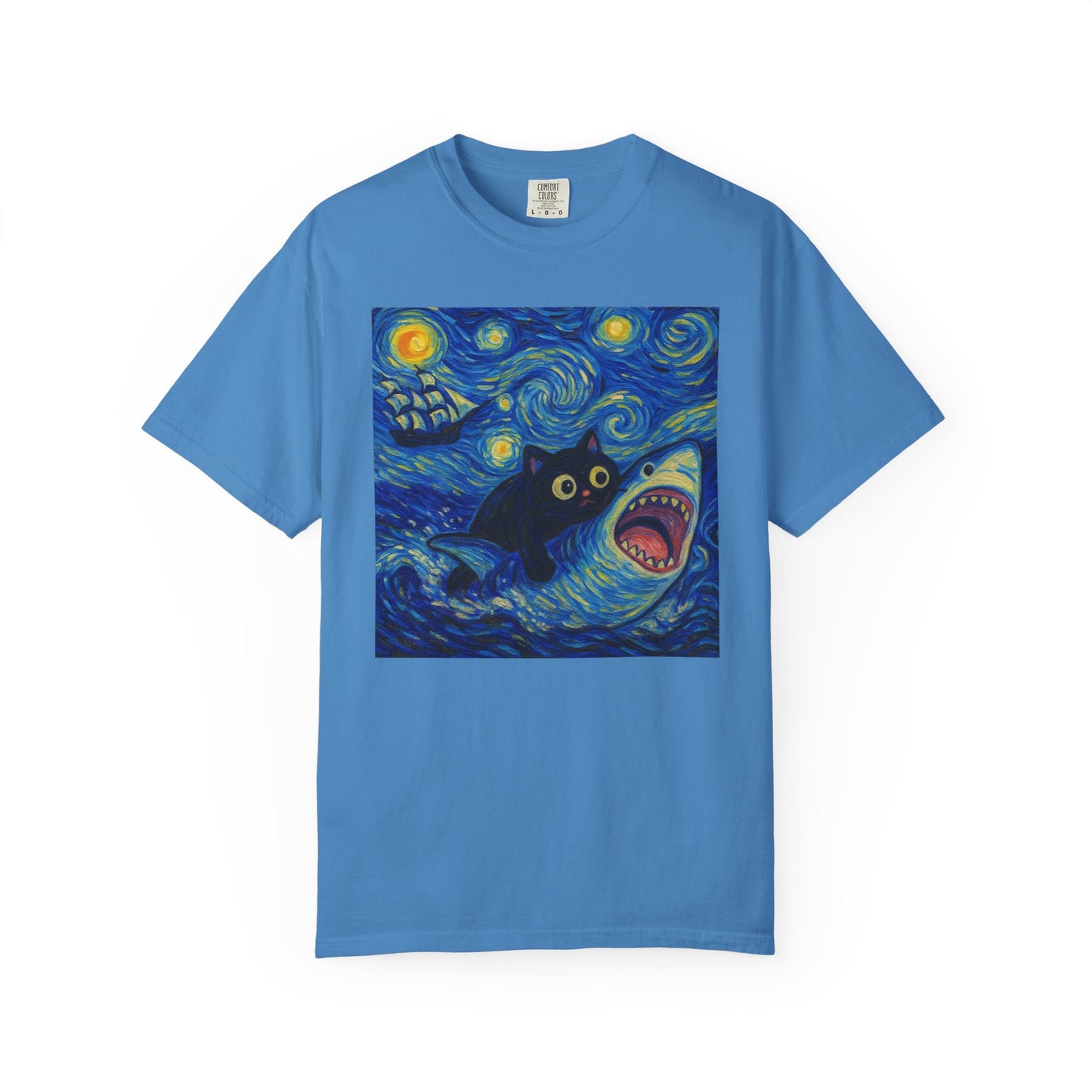 Whimsical Cat & Shark T-shirt
