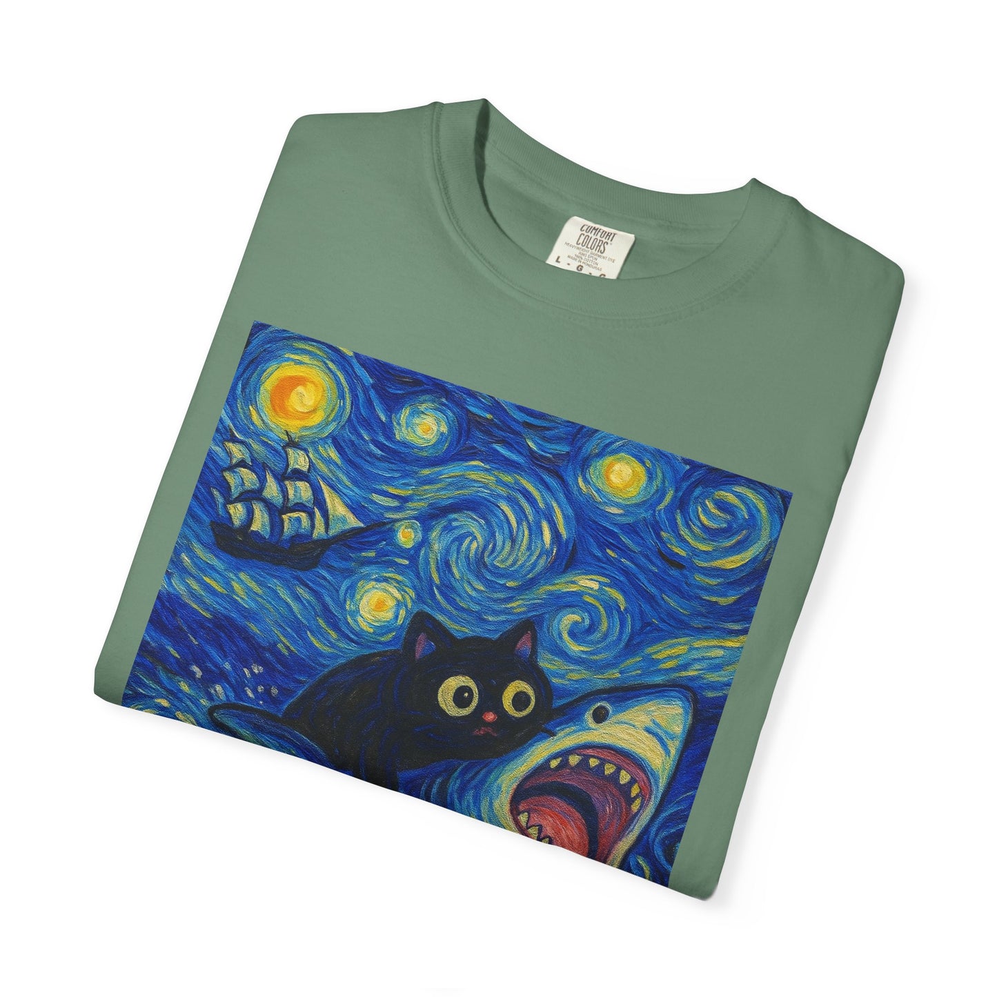 Whimsical Cat & Shark T-shirt