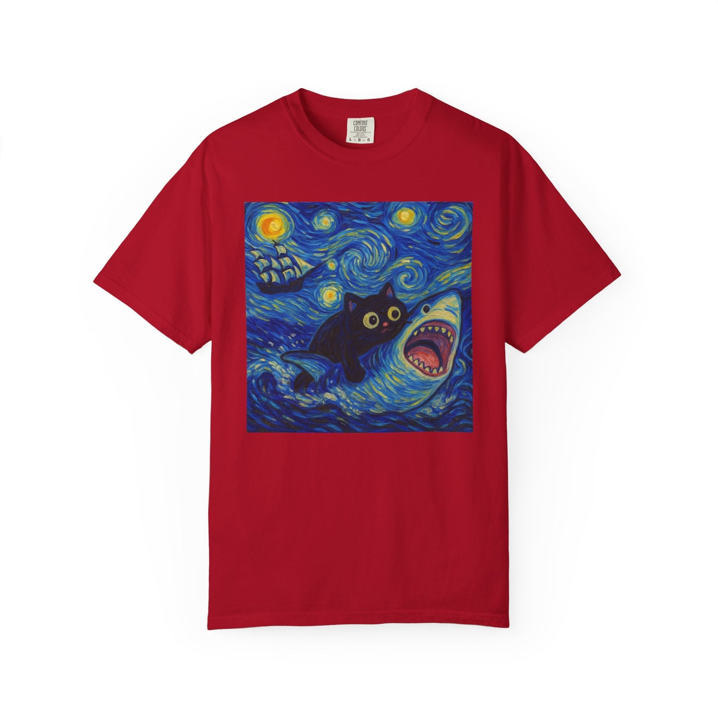 Whimsical Cat & Shark T-shirt