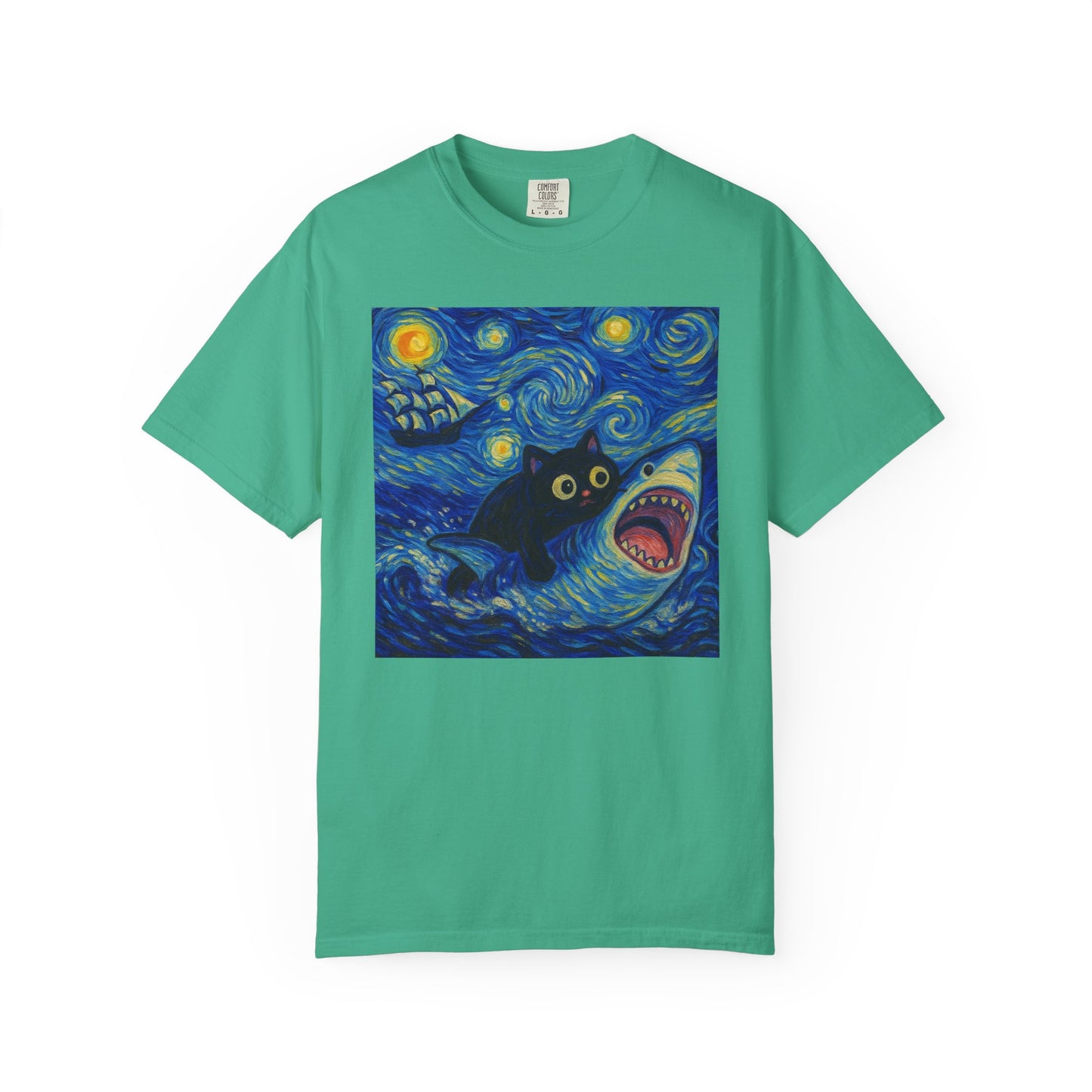 Whimsical Cat & Shark T-shirt