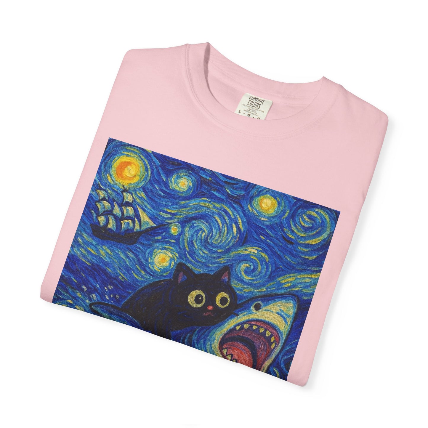 Whimsical Cat & Shark T-shirt