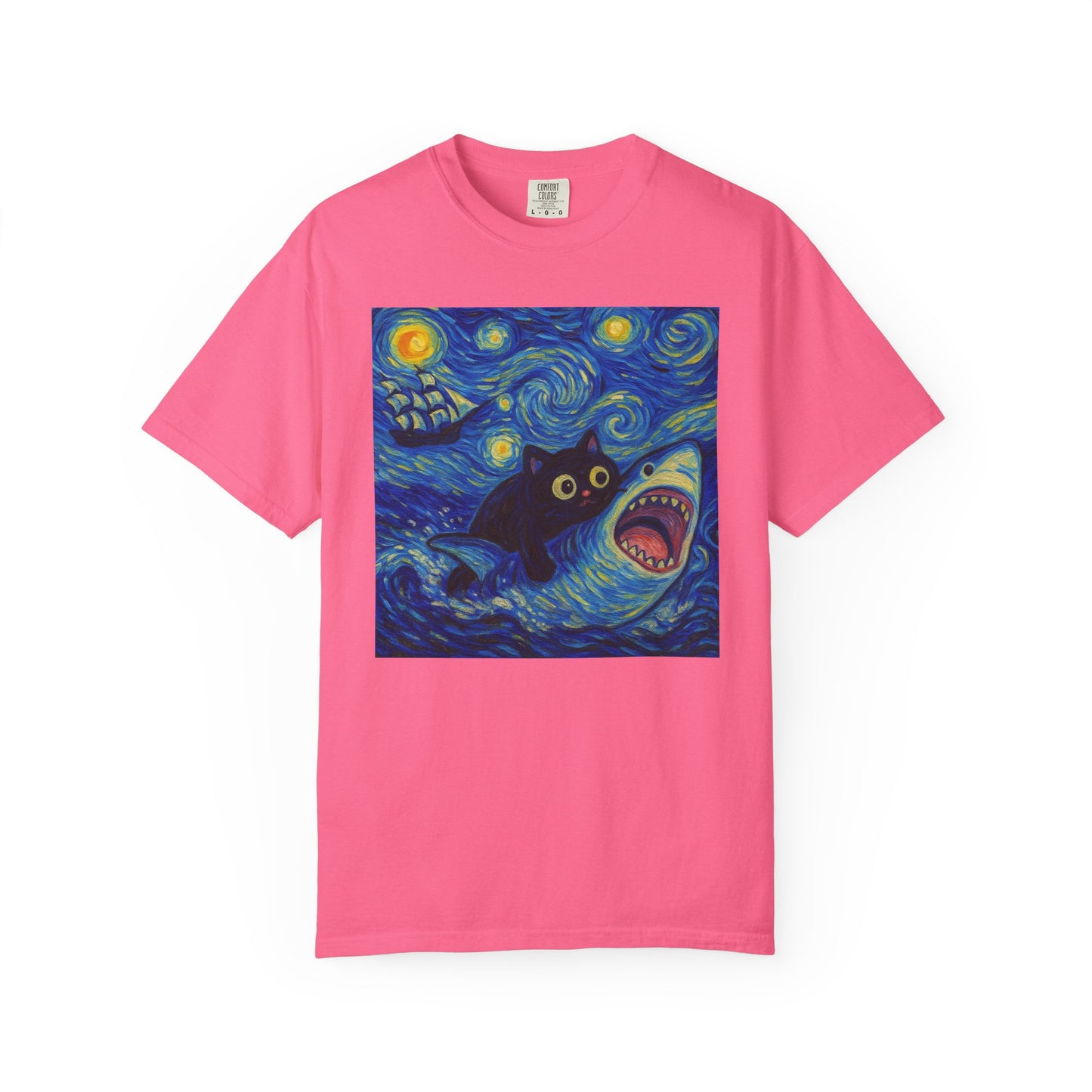 Whimsical Cat & Shark T-shirt