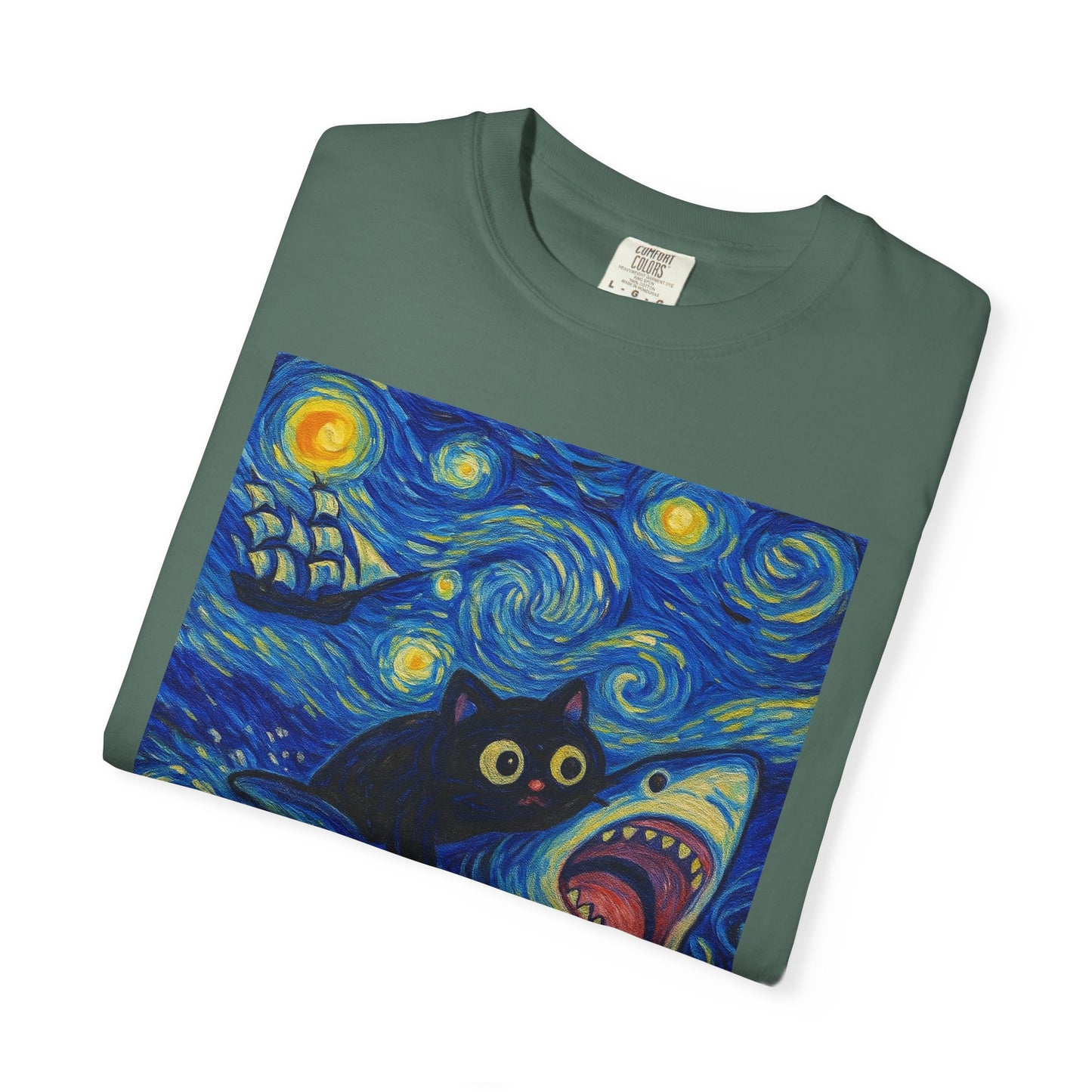 Whimsical Cat & Shark T-shirt