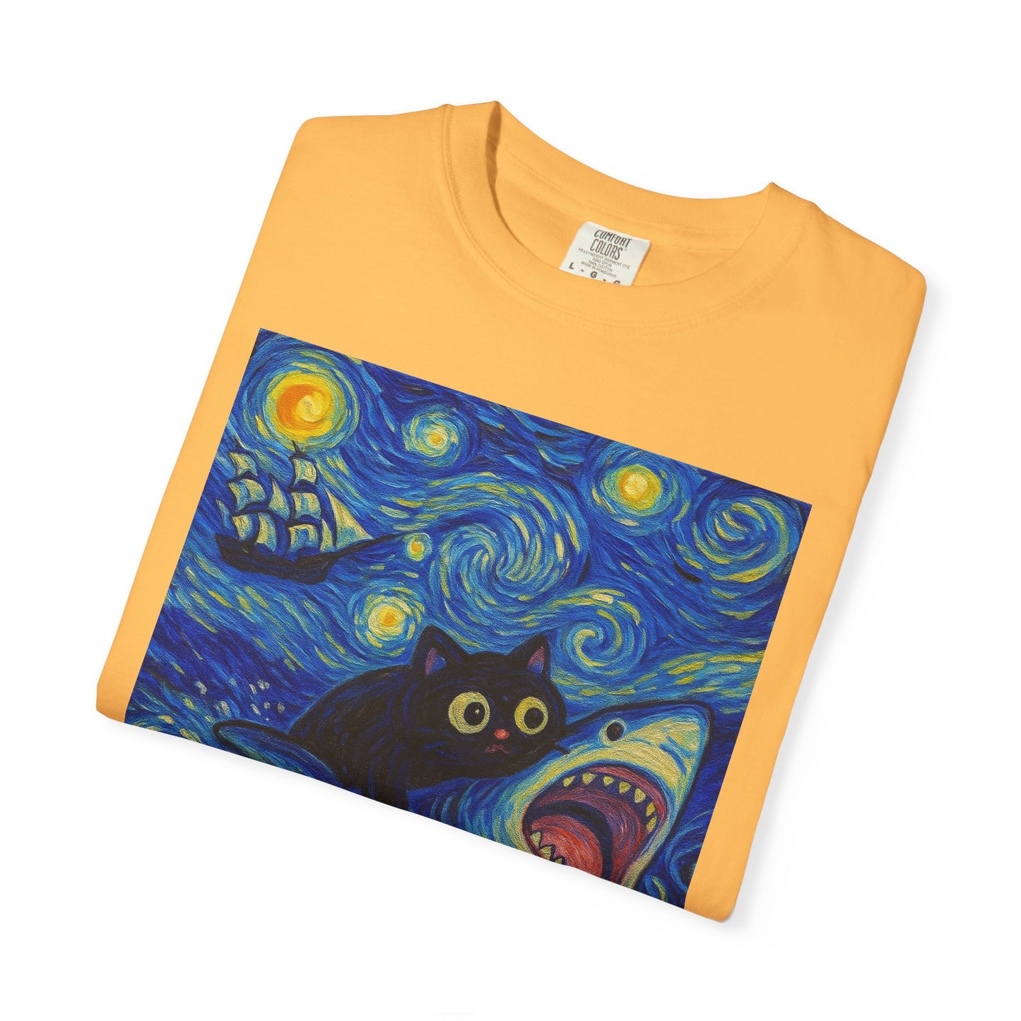 Whimsical Cat & Shark T-shirt