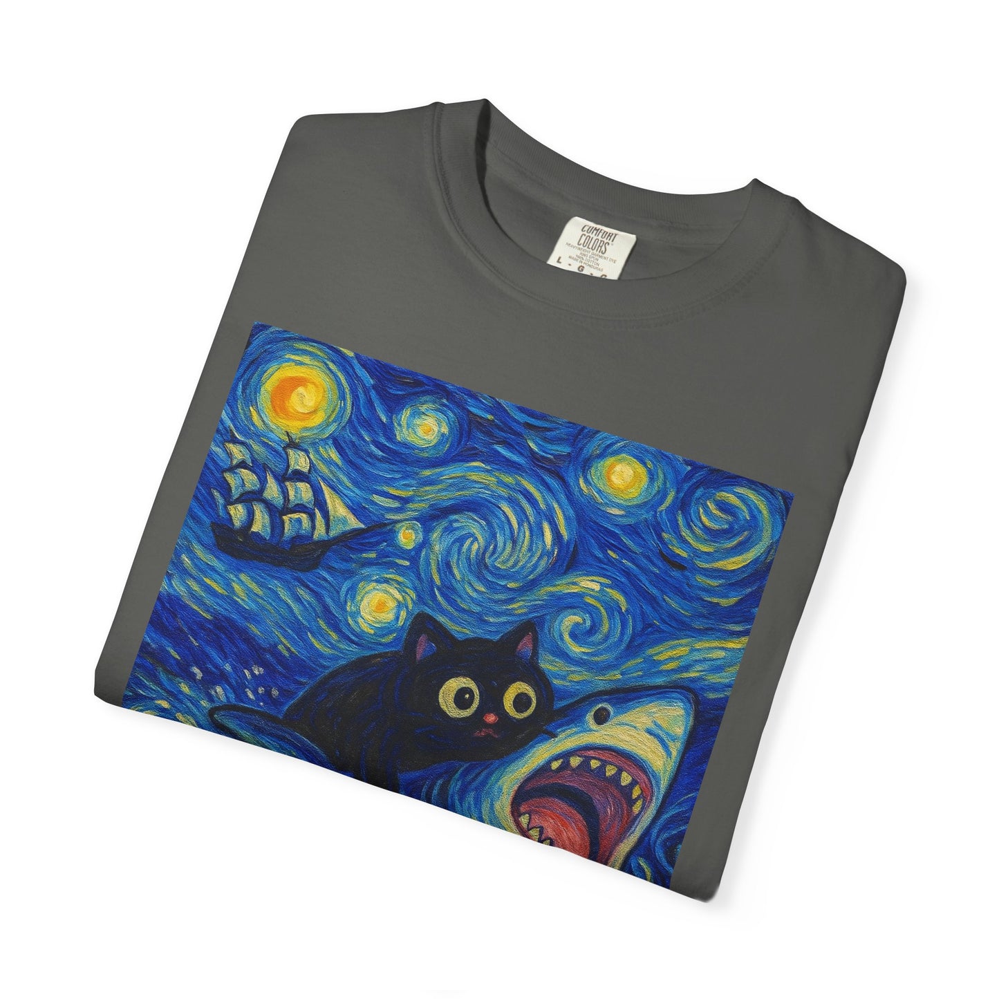 Whimsical Cat & Shark T-shirt