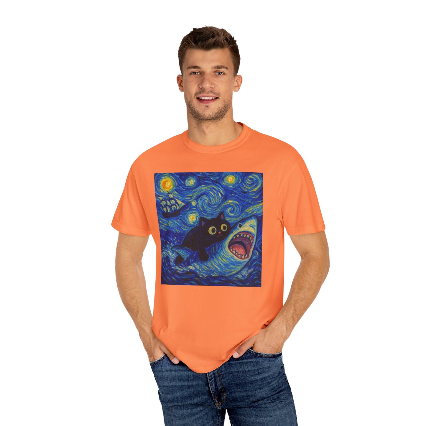Whimsical Cat & Shark T-shirt
