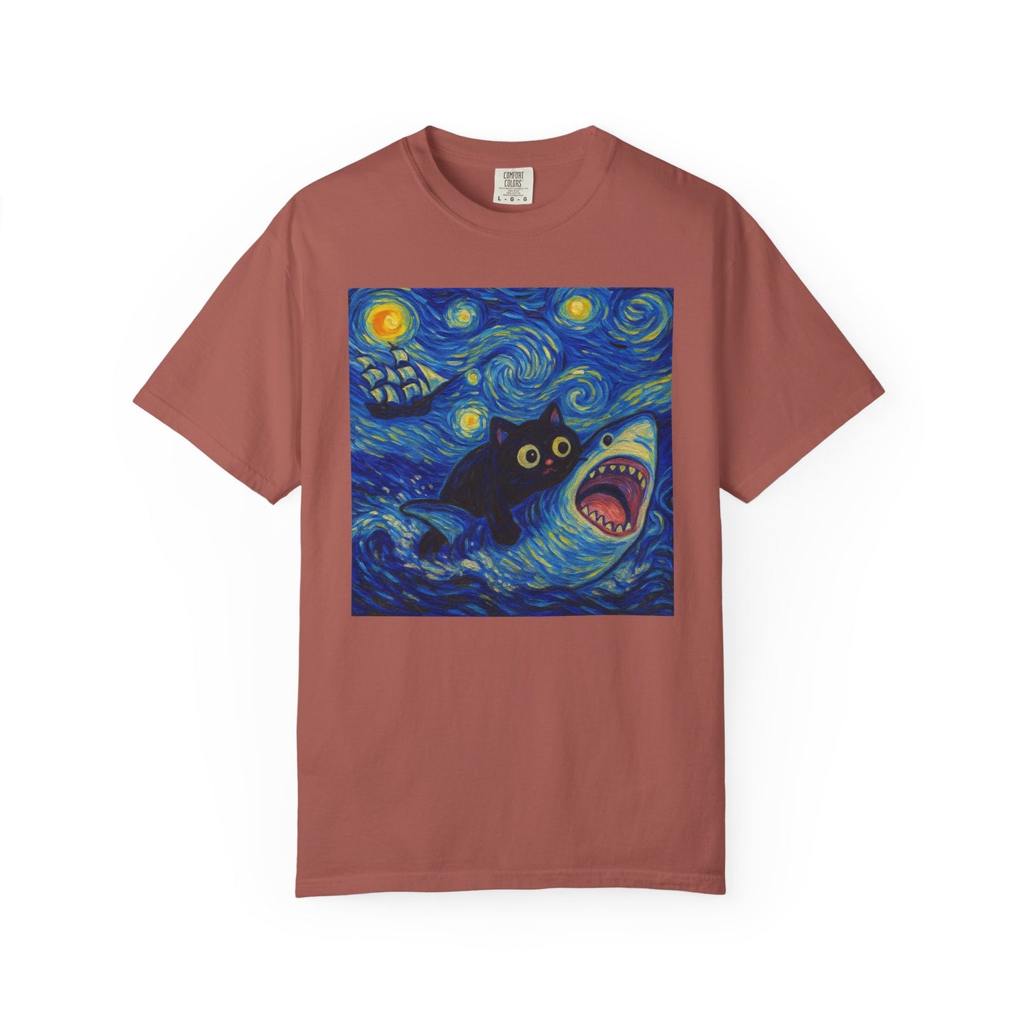 Whimsical Cat & Shark T-shirt