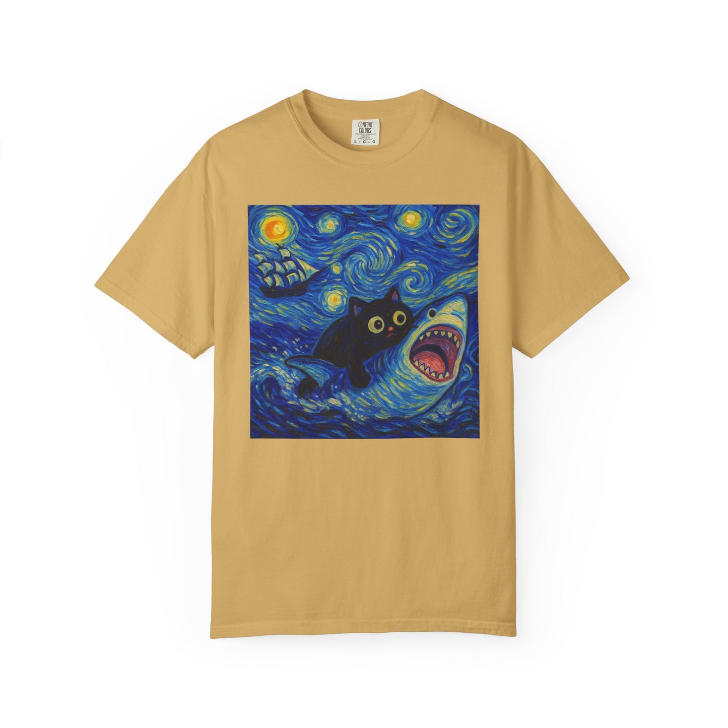 Whimsical Cat & Shark T-shirt