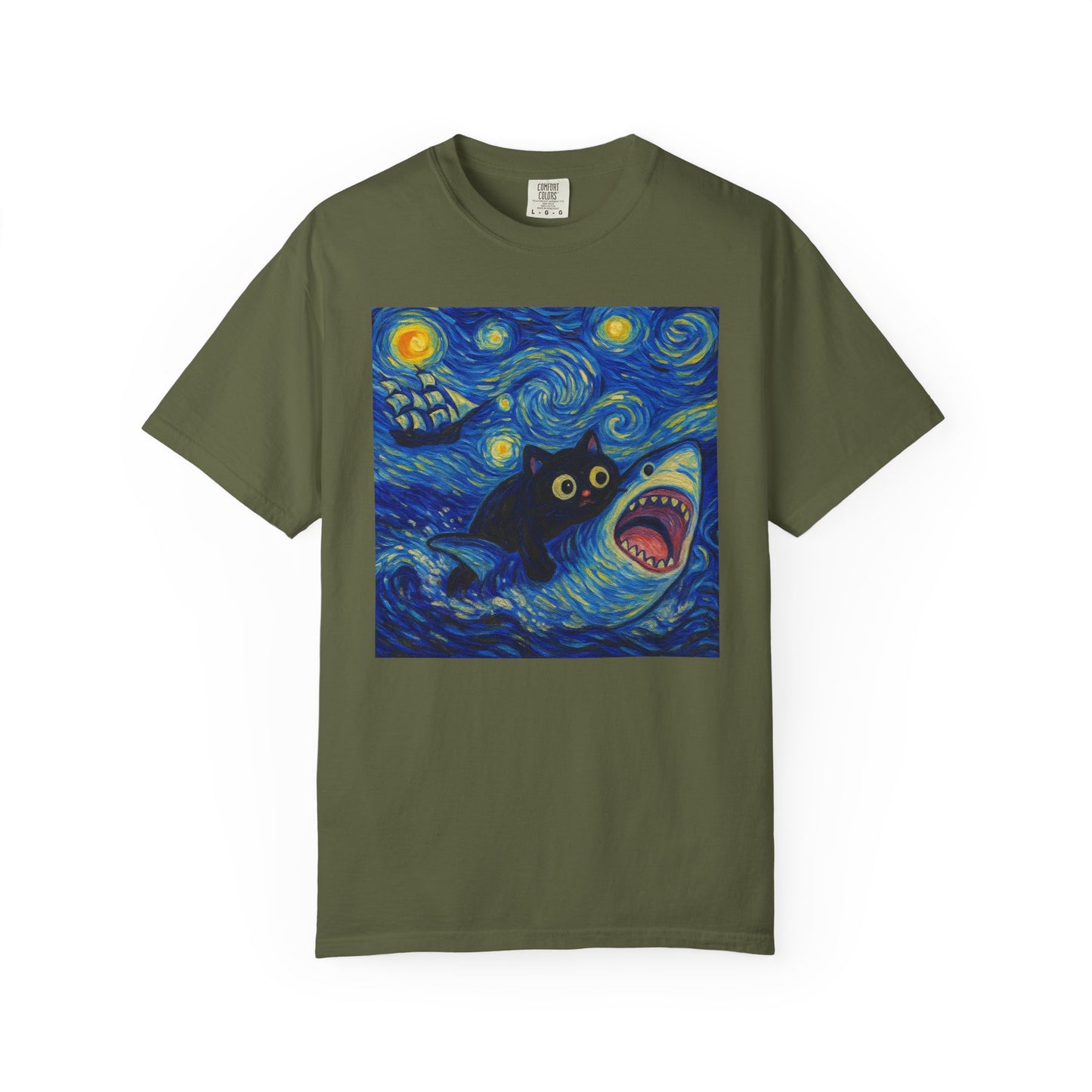 Whimsical Cat & Shark T-shirt