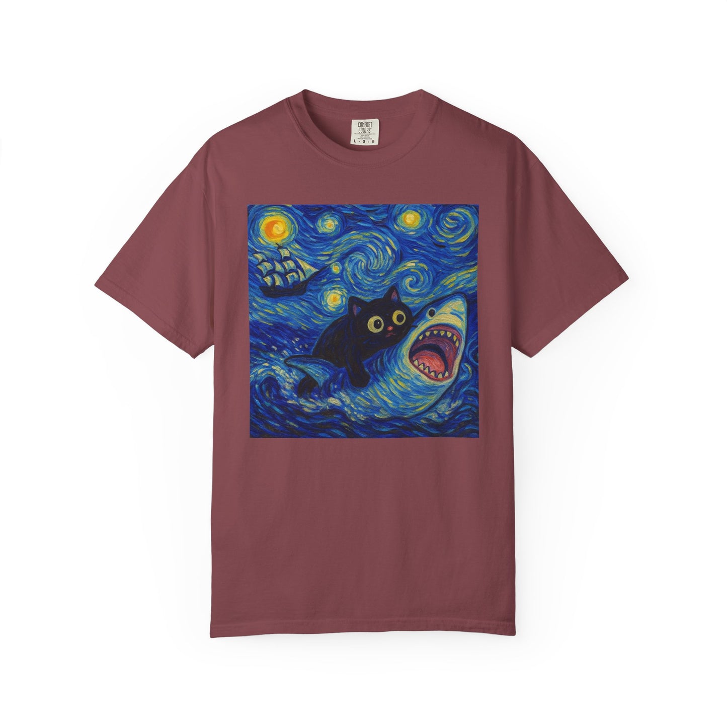 Whimsical Cat & Shark T-shirt