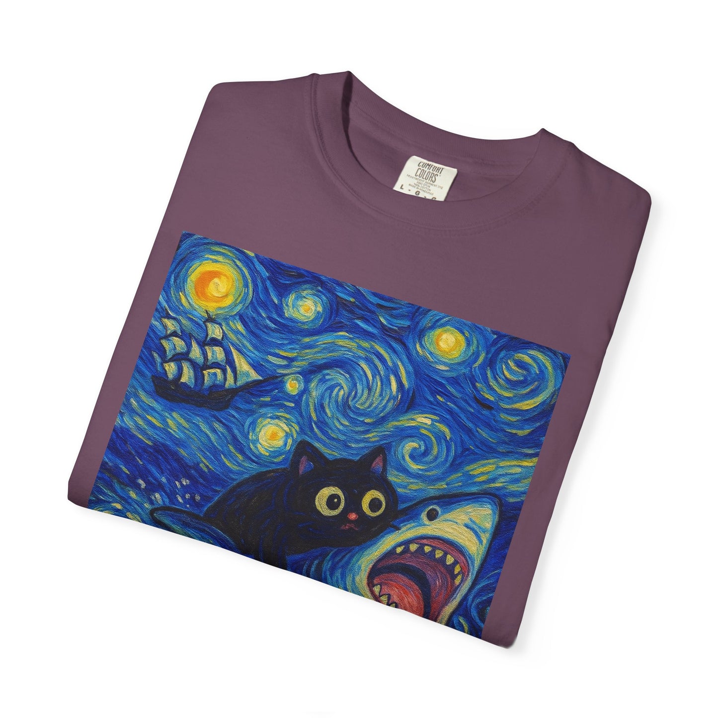 Whimsical Cat & Shark T-shirt