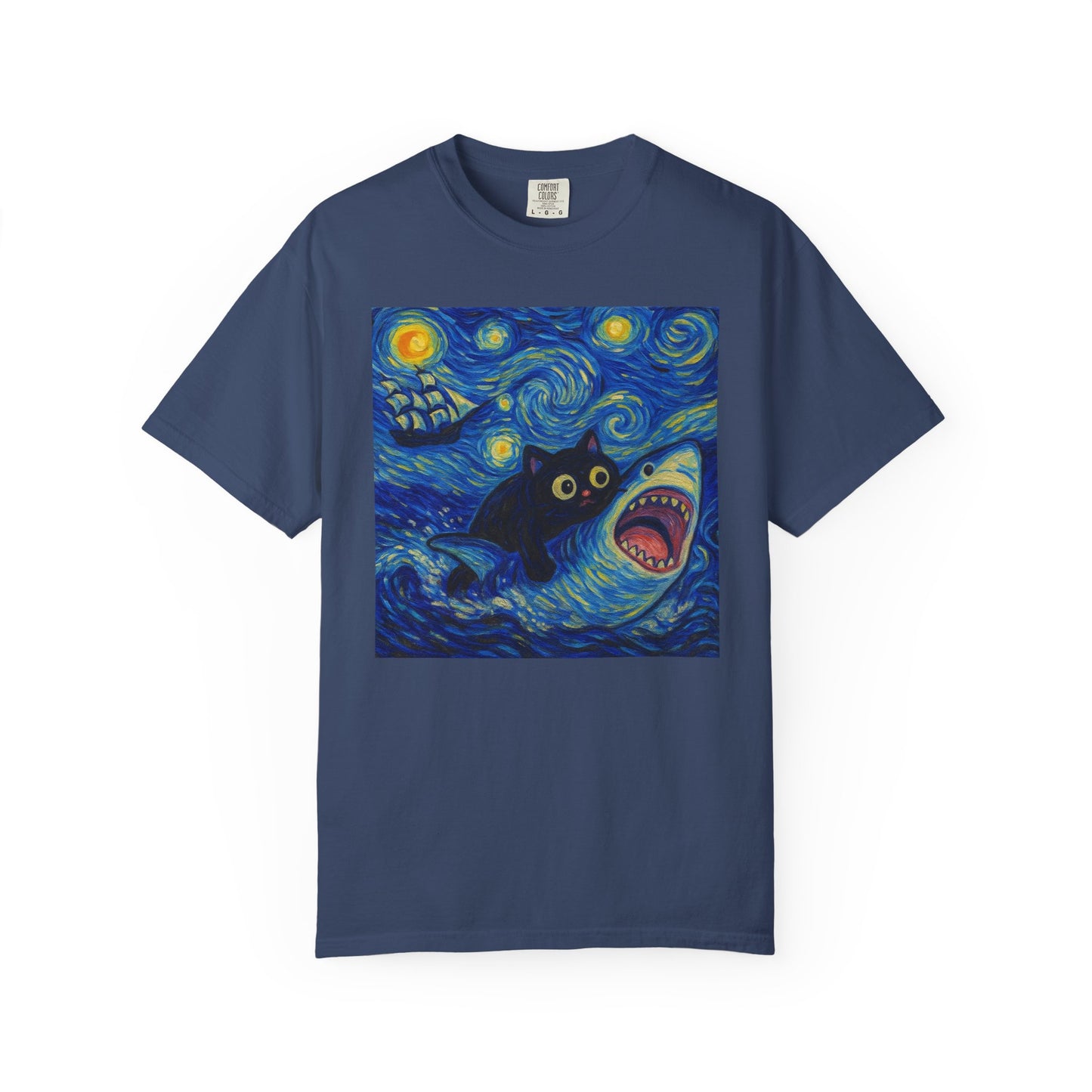 Whimsical Cat & Shark T-shirt