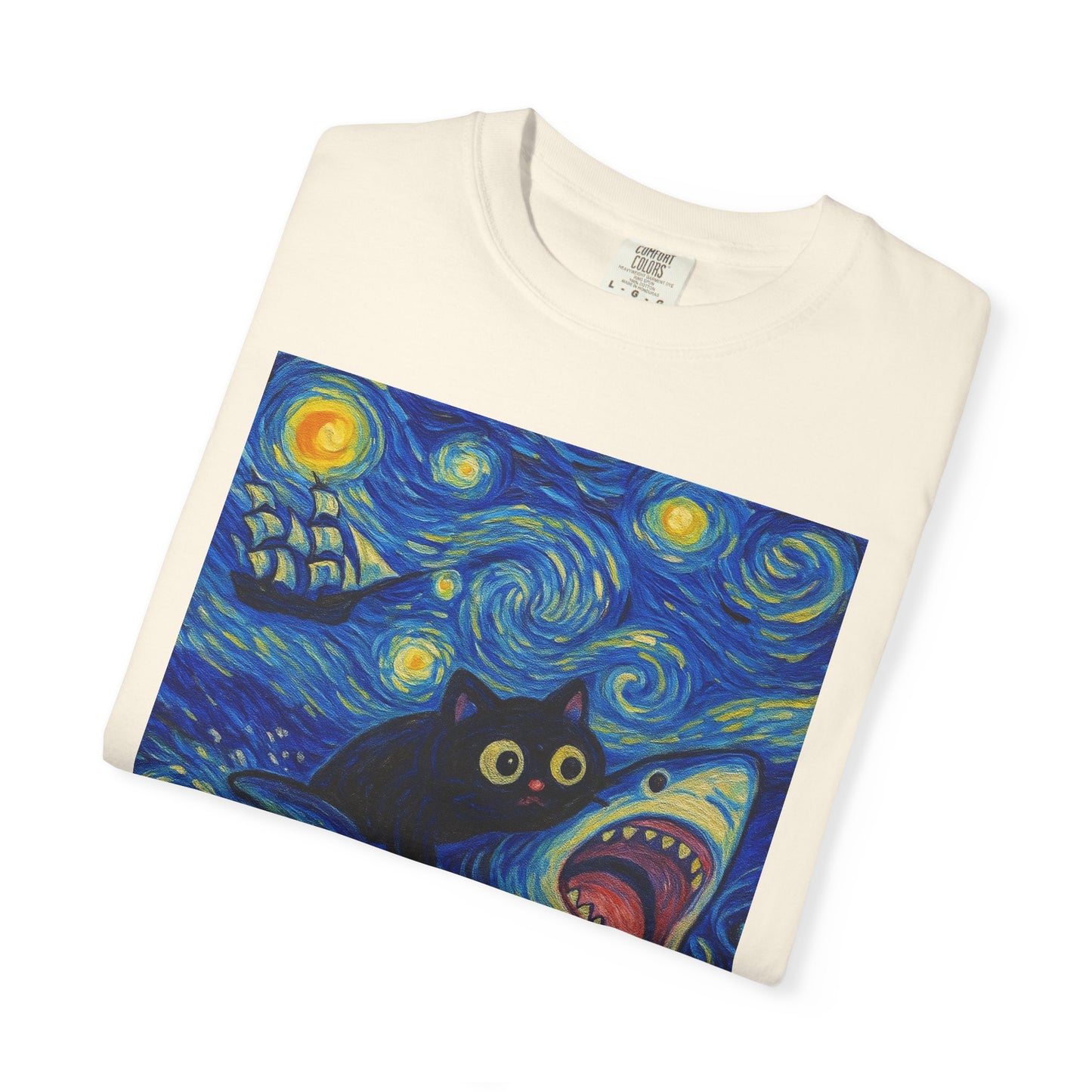 Whimsical Cat & Shark T-shirt