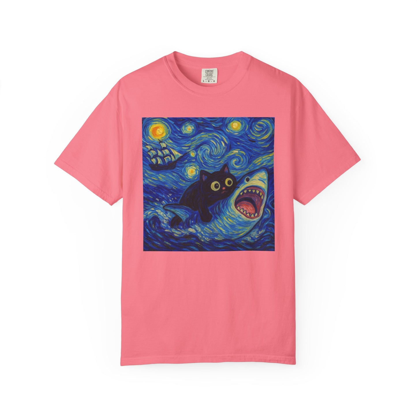 Whimsical Cat & Shark T-shirt