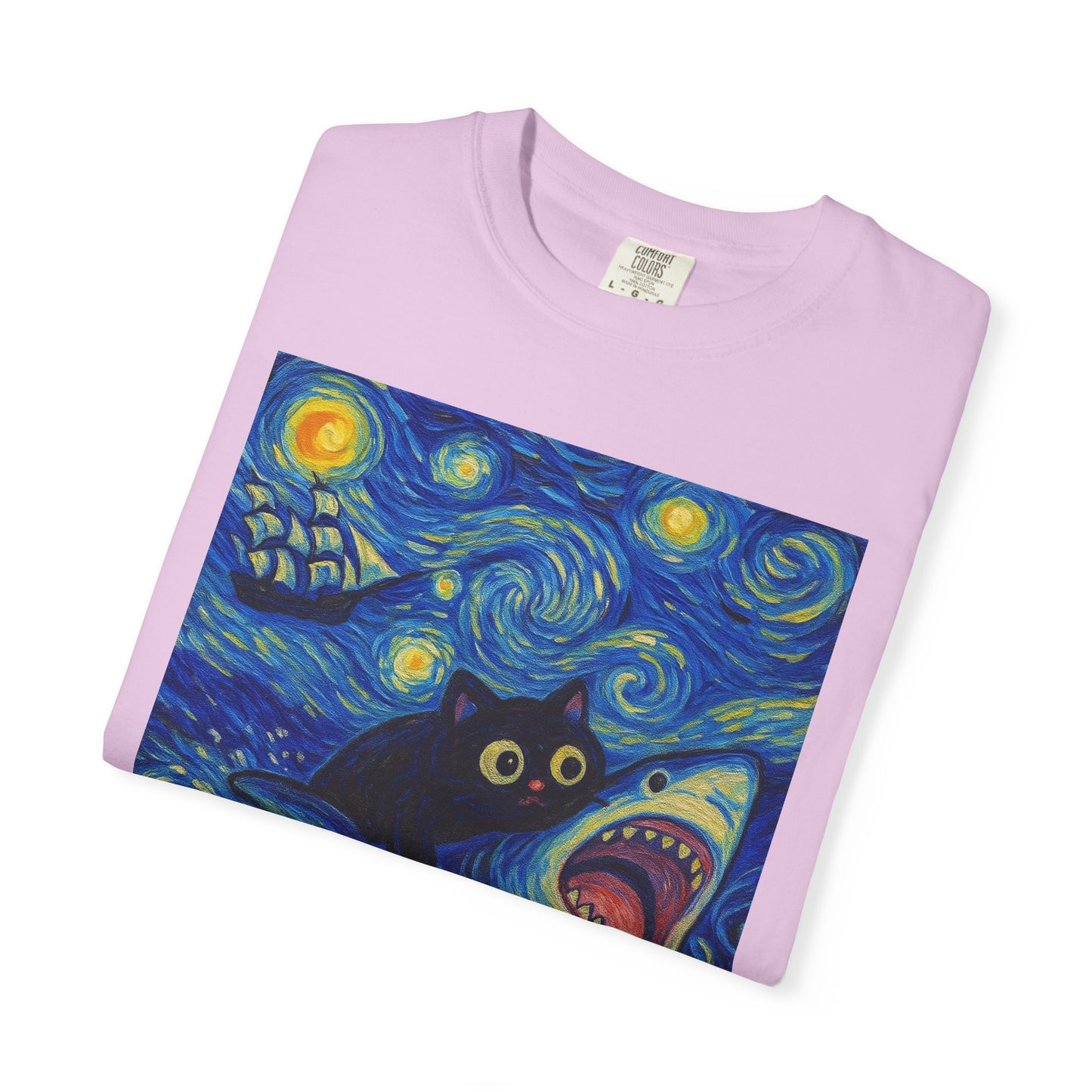 Whimsical Cat & Shark T-shirt