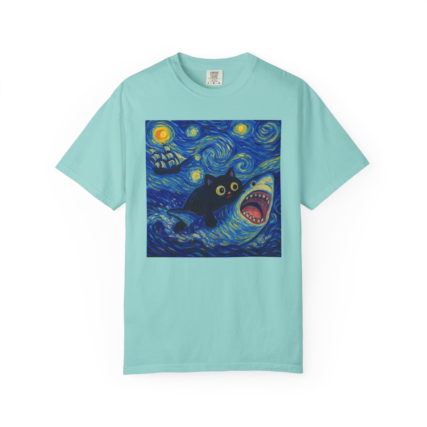 Whimsical Cat & Shark T-shirt
