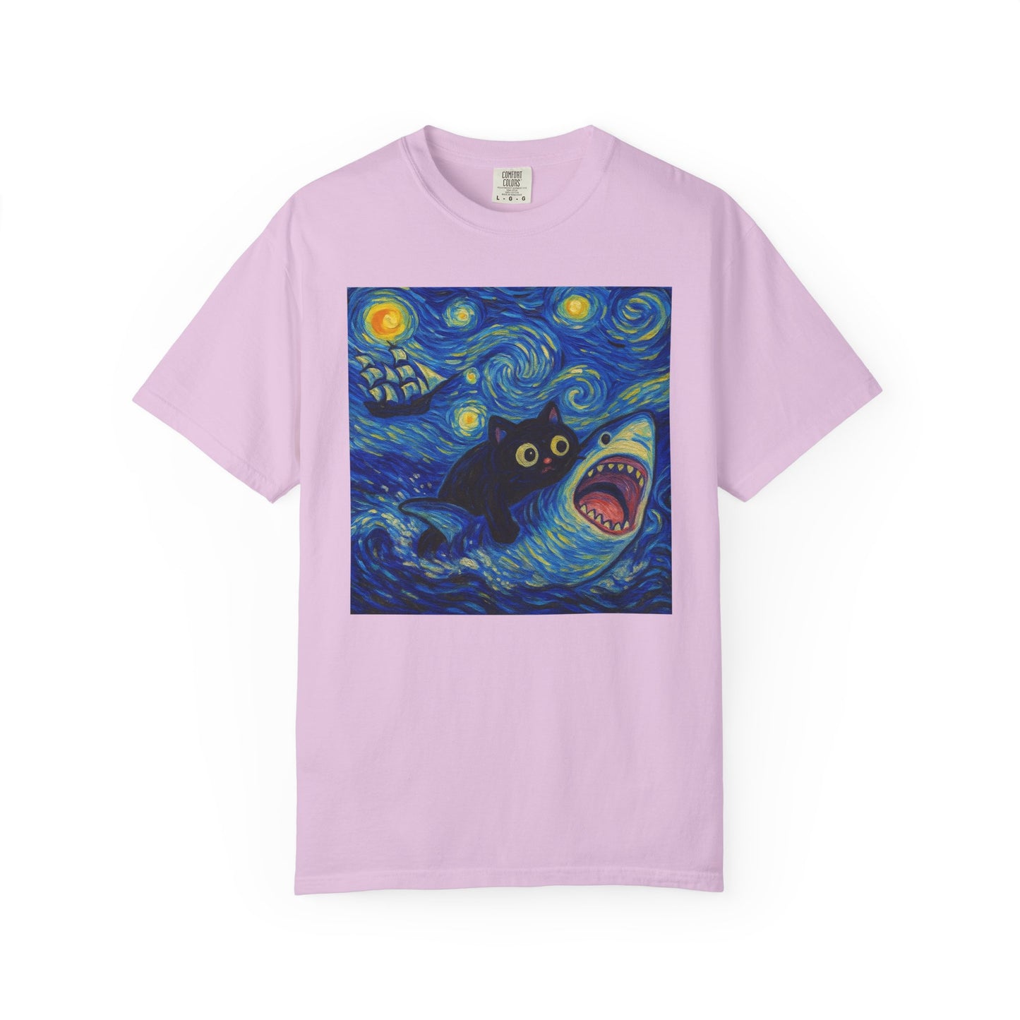 Whimsical Cat & Shark T-shirt